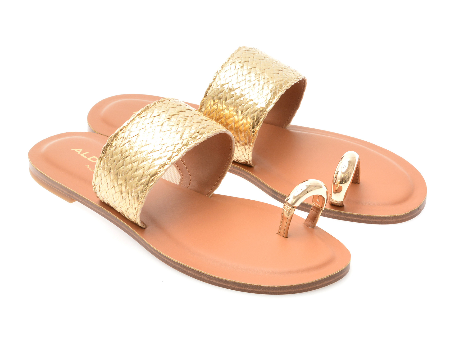 Papuci ALDO aurii, BEACH WALK 711, din piele ecologica