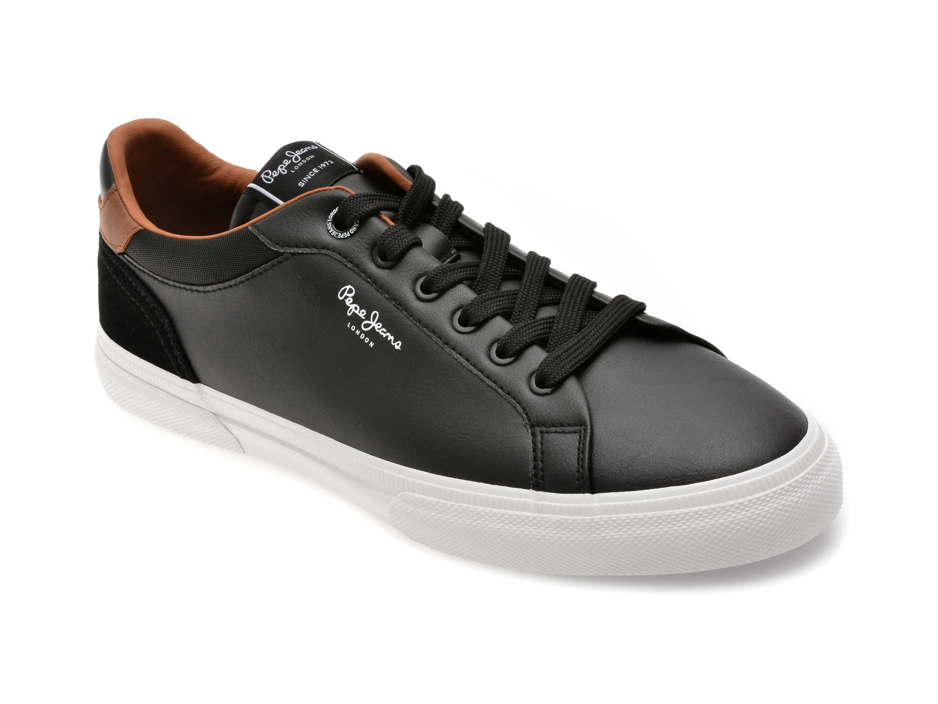 Pantofi sport PEPE JEANS negri, KENTON COURT, din piele ecologica