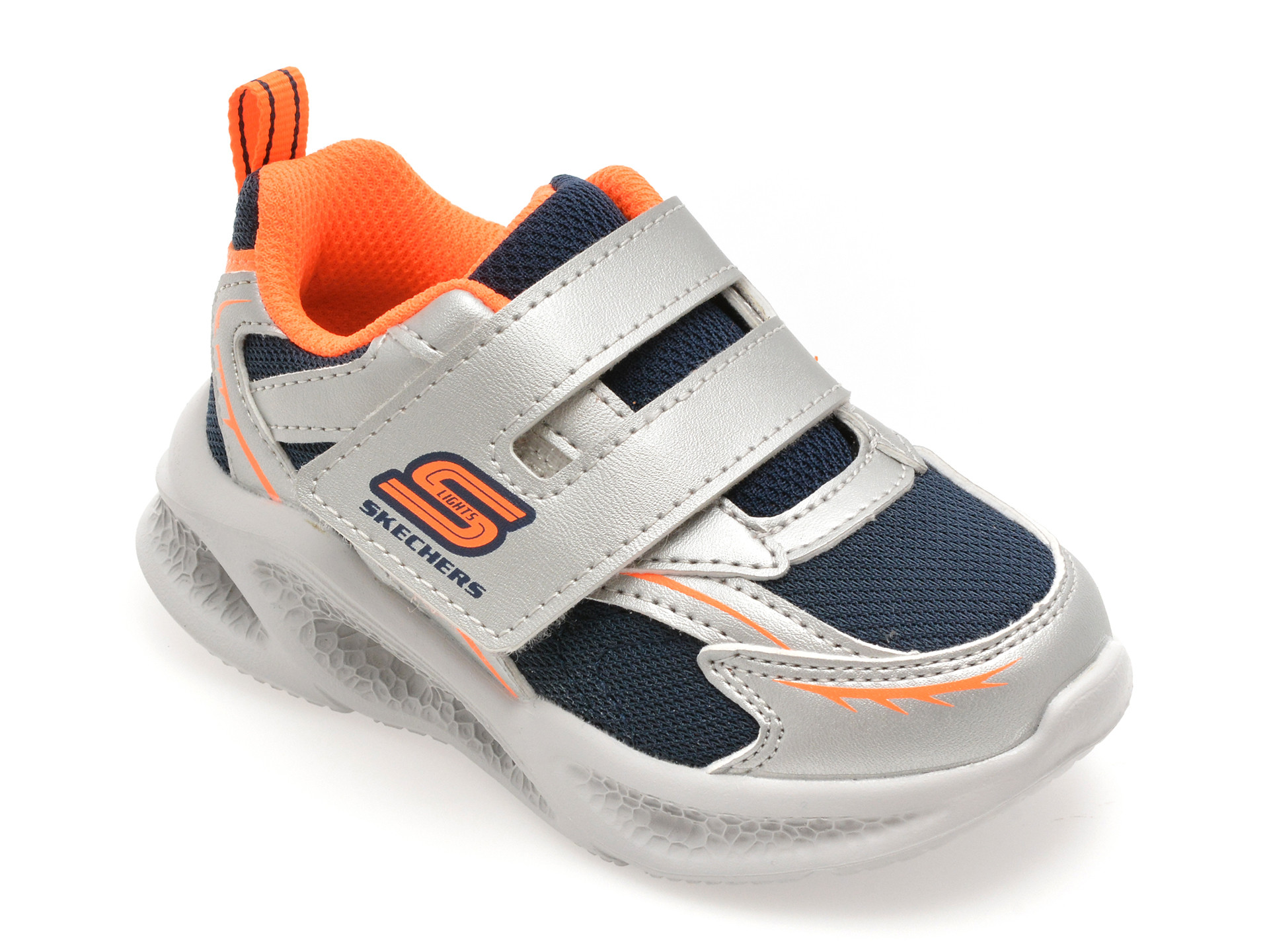 Pantofi sport SKECHERS argintii, METEOR-LIGHTS, din material textil