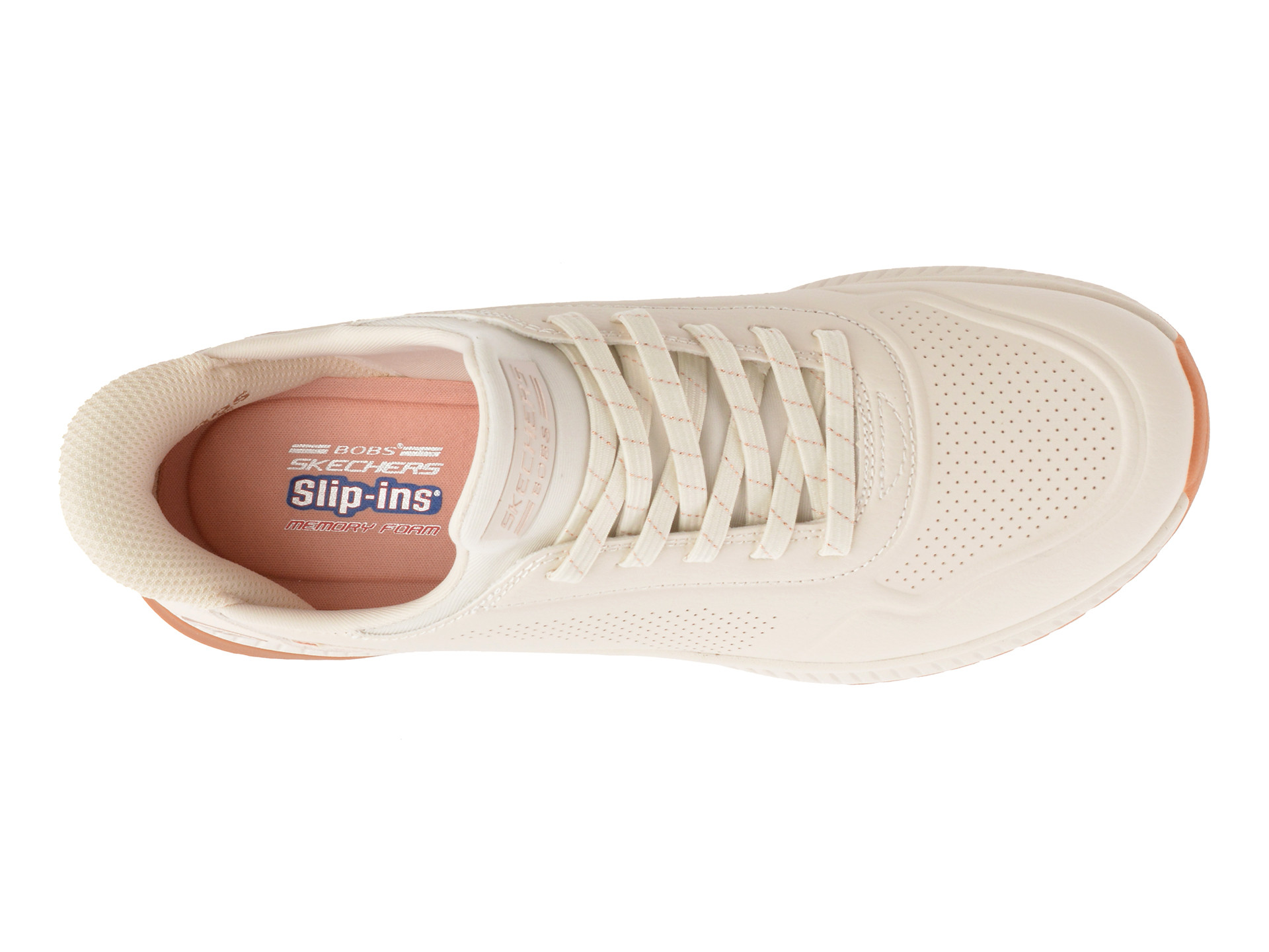 Pantofi sport SKECHERS albi, BOBS SQUAD 4, din piele ecologica