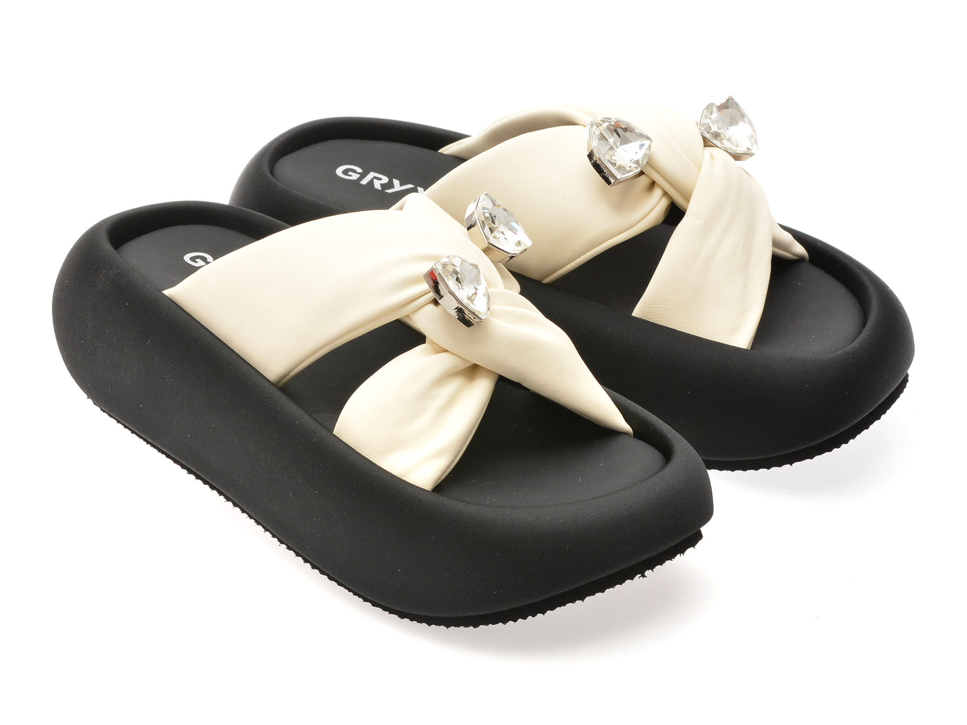 Papuci GRYXX albi, 8826, din piele ecologica