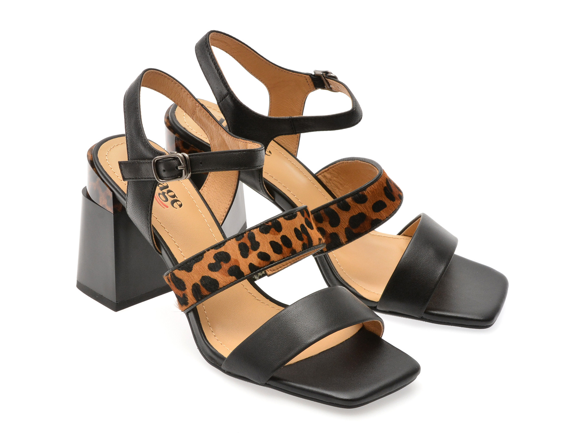 Sandale IMAGE negre, K996, din piele naturala