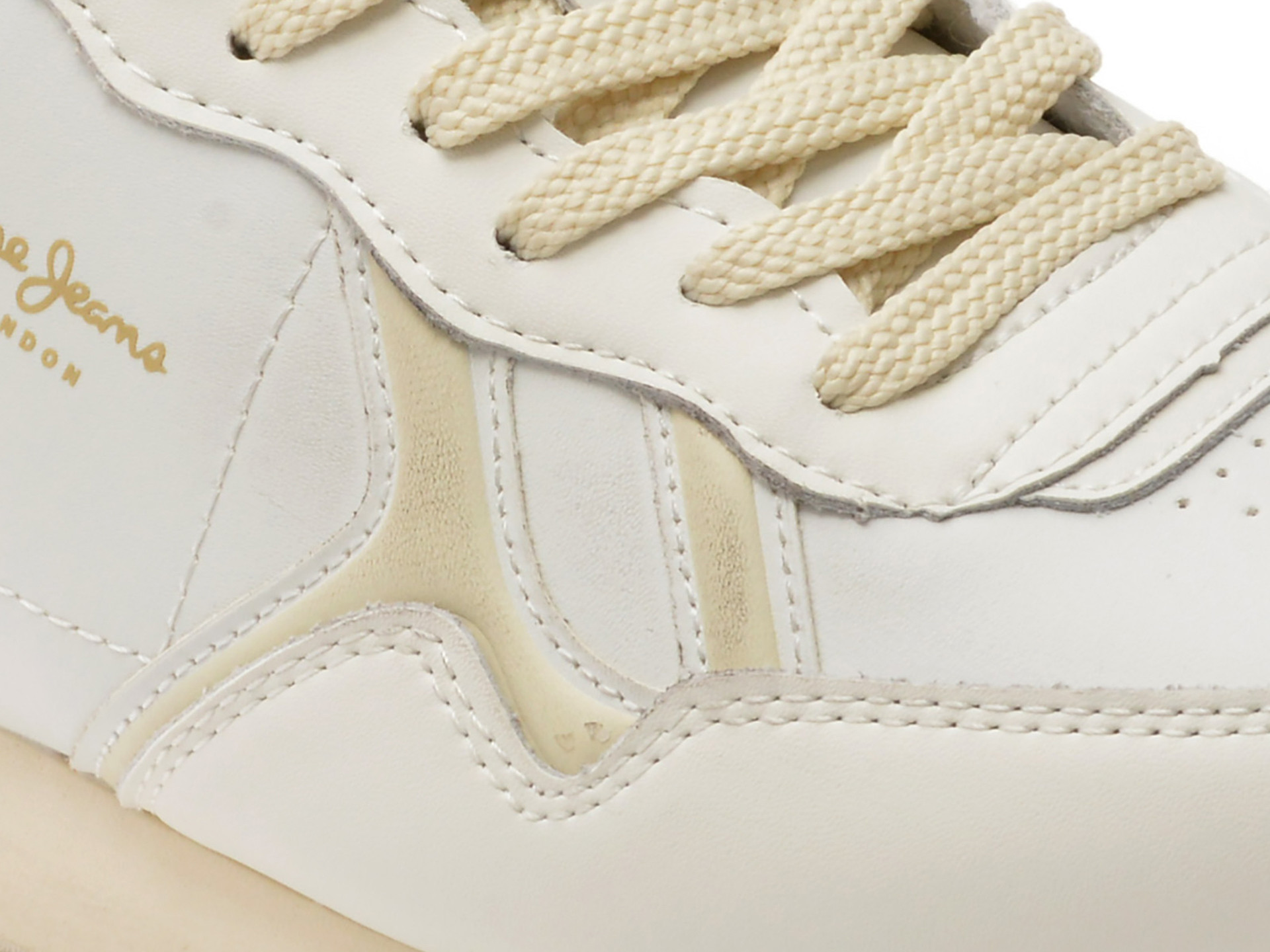 Pantofi sport PEPE JEANS albi, BRIT DISTRESS, din piele ecologica