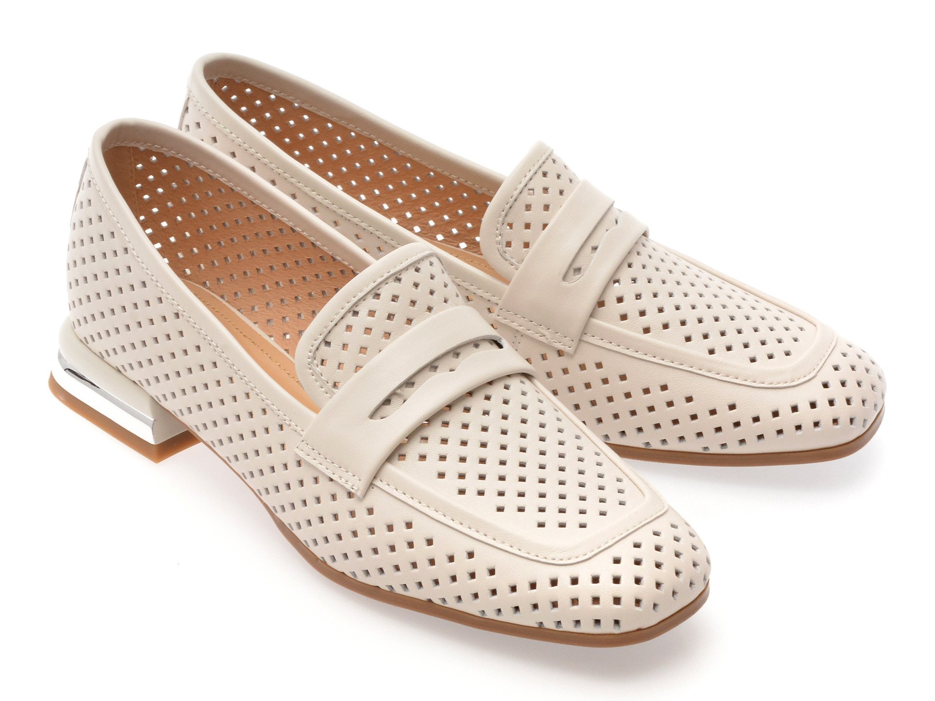 Mocasini IMAGE albi, HR364, din piele naturala