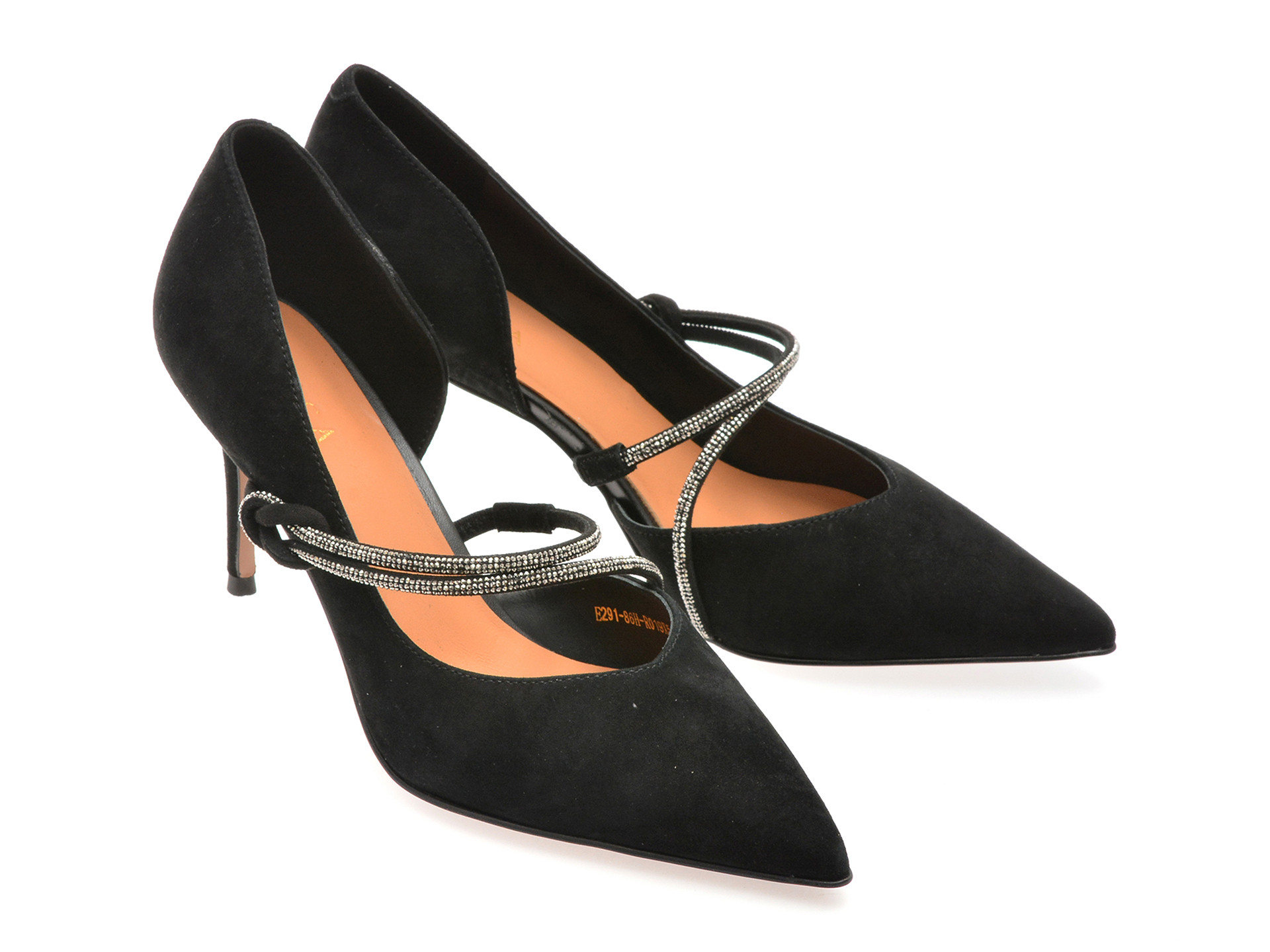 Pantofi eleganti EPICA negri, E291, din piele intoarsa