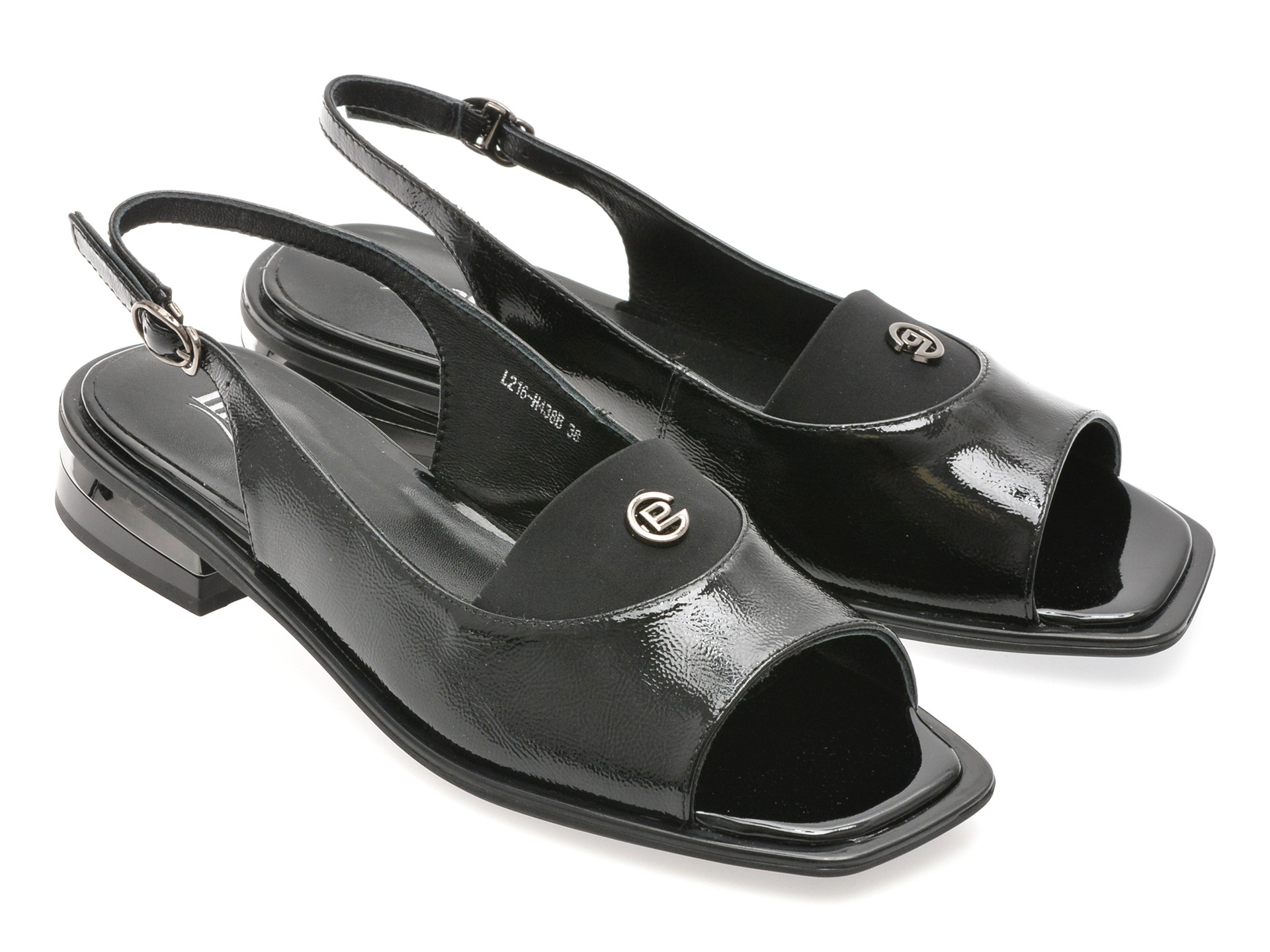 Sandale IMAGE negre, L216, din piele naturala