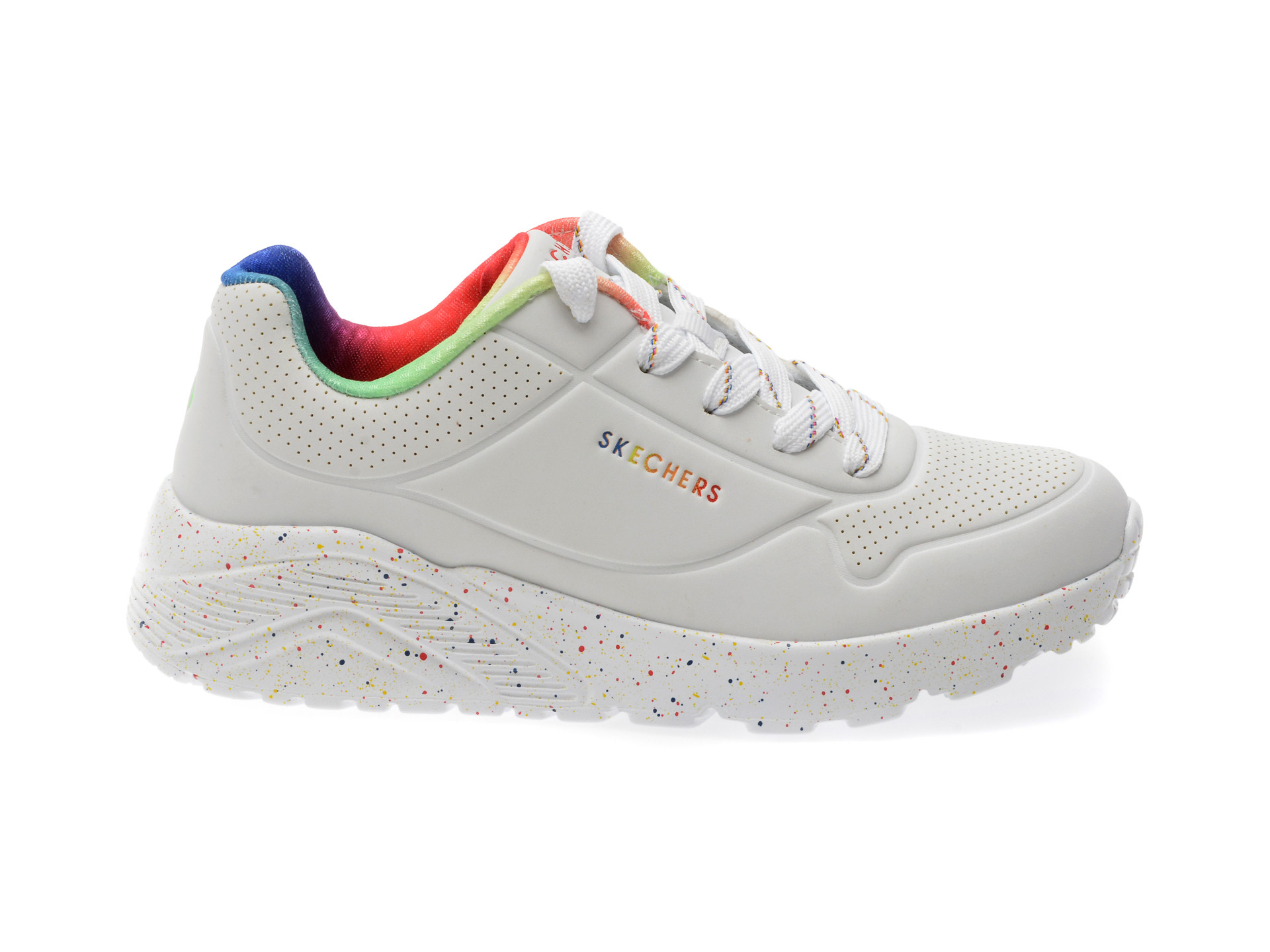 Pantofi sport SKECHERS albi, UNO LITE, din piele ecologica