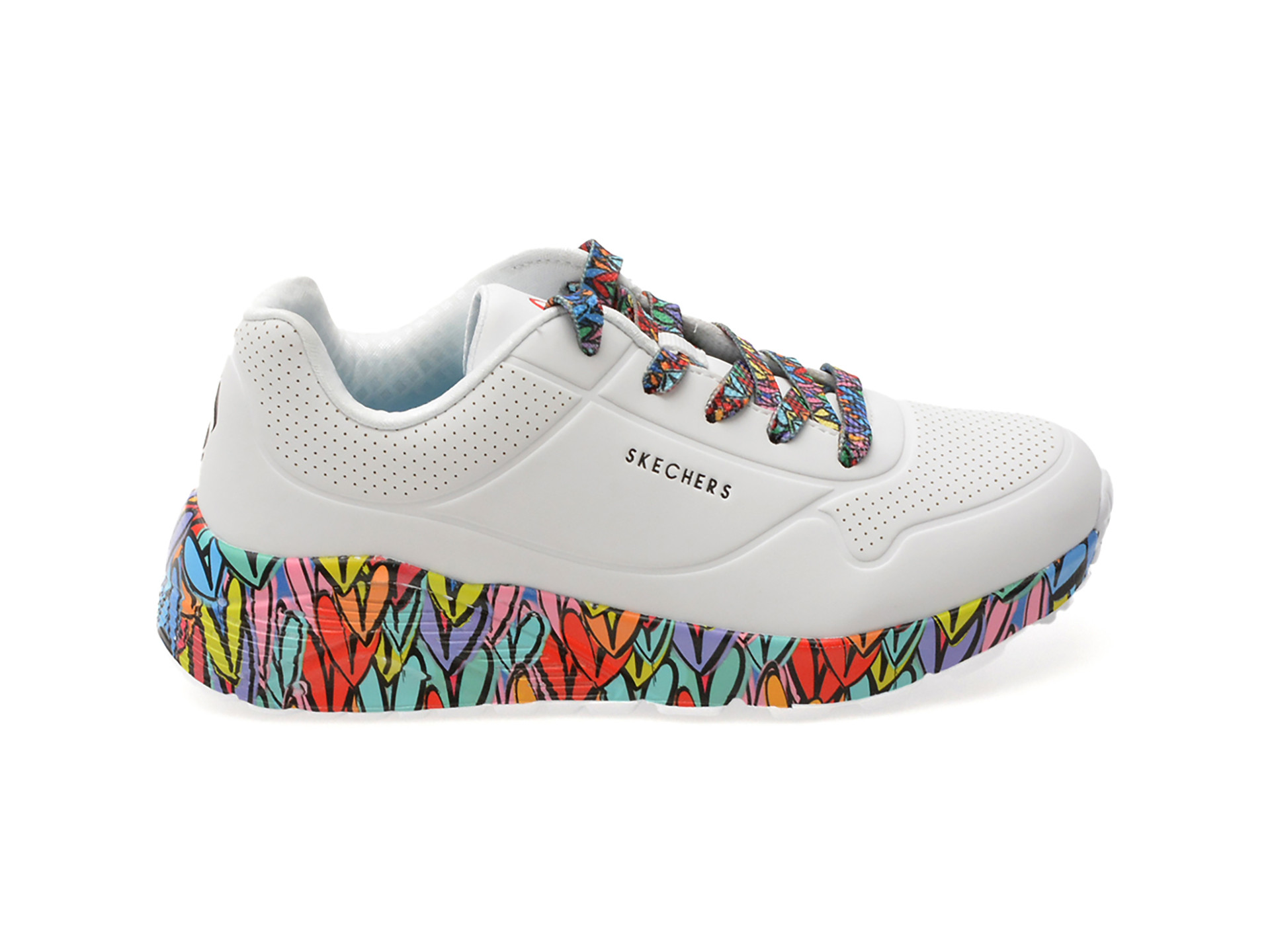 Pantofi sport SKECHERS albi, UNO LITE, din piele ecologica