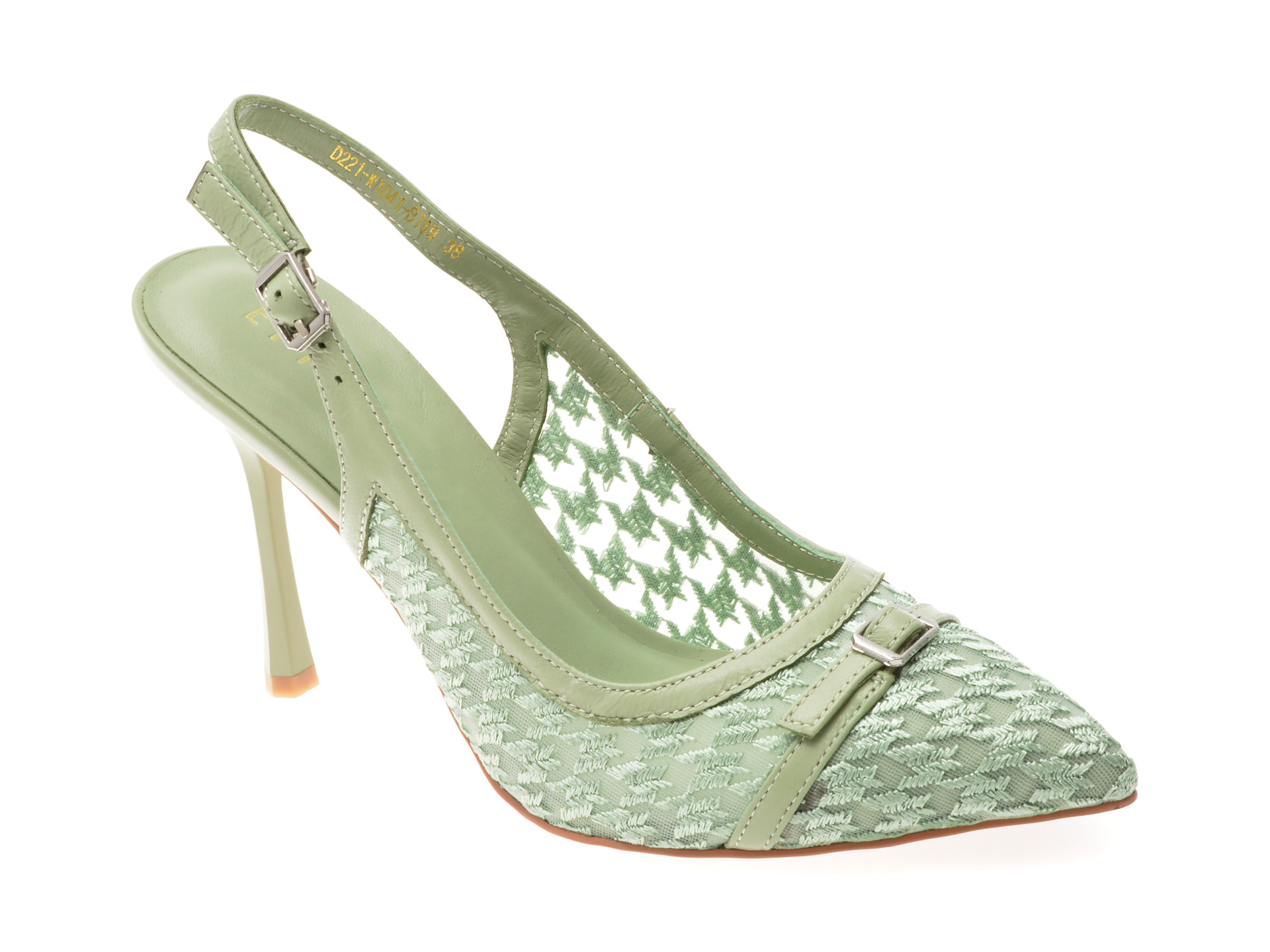 Saboti eleganti EPICA verzi, D221, din material textil