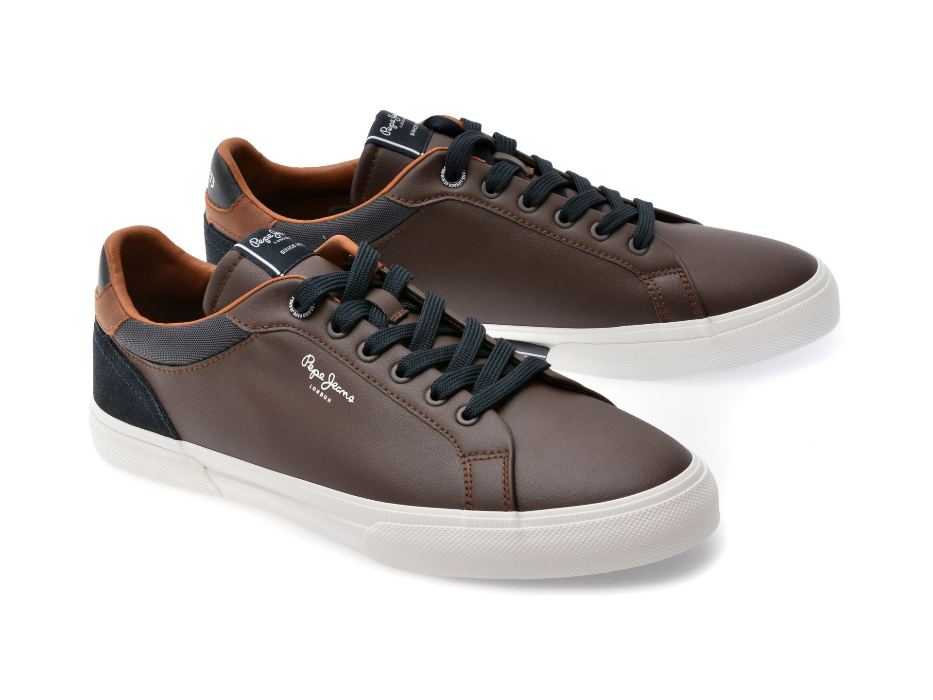 Pantofi sport PEPE JEANS maro, KENTON COURT, din piele ecologica