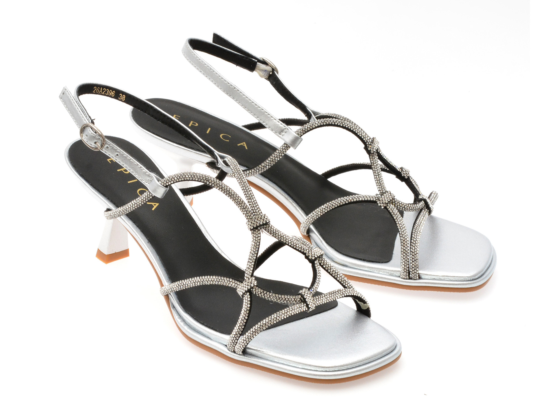 Sandale elegante EPICA argintii, 2396, din piele ecologica
