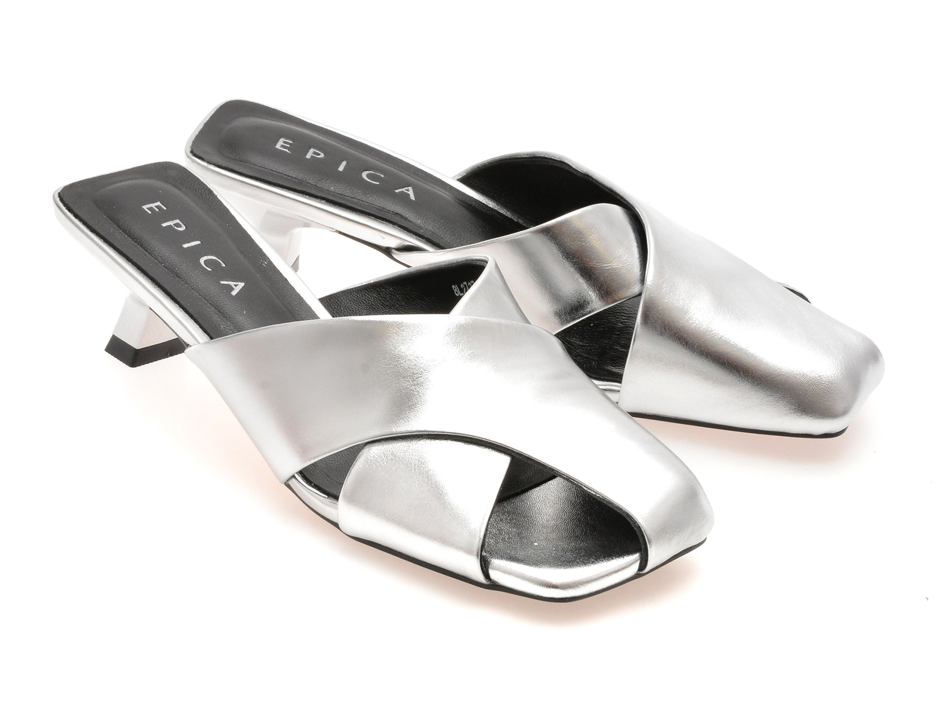 Papuci EPICA argintii, 2737, din piele naturala
