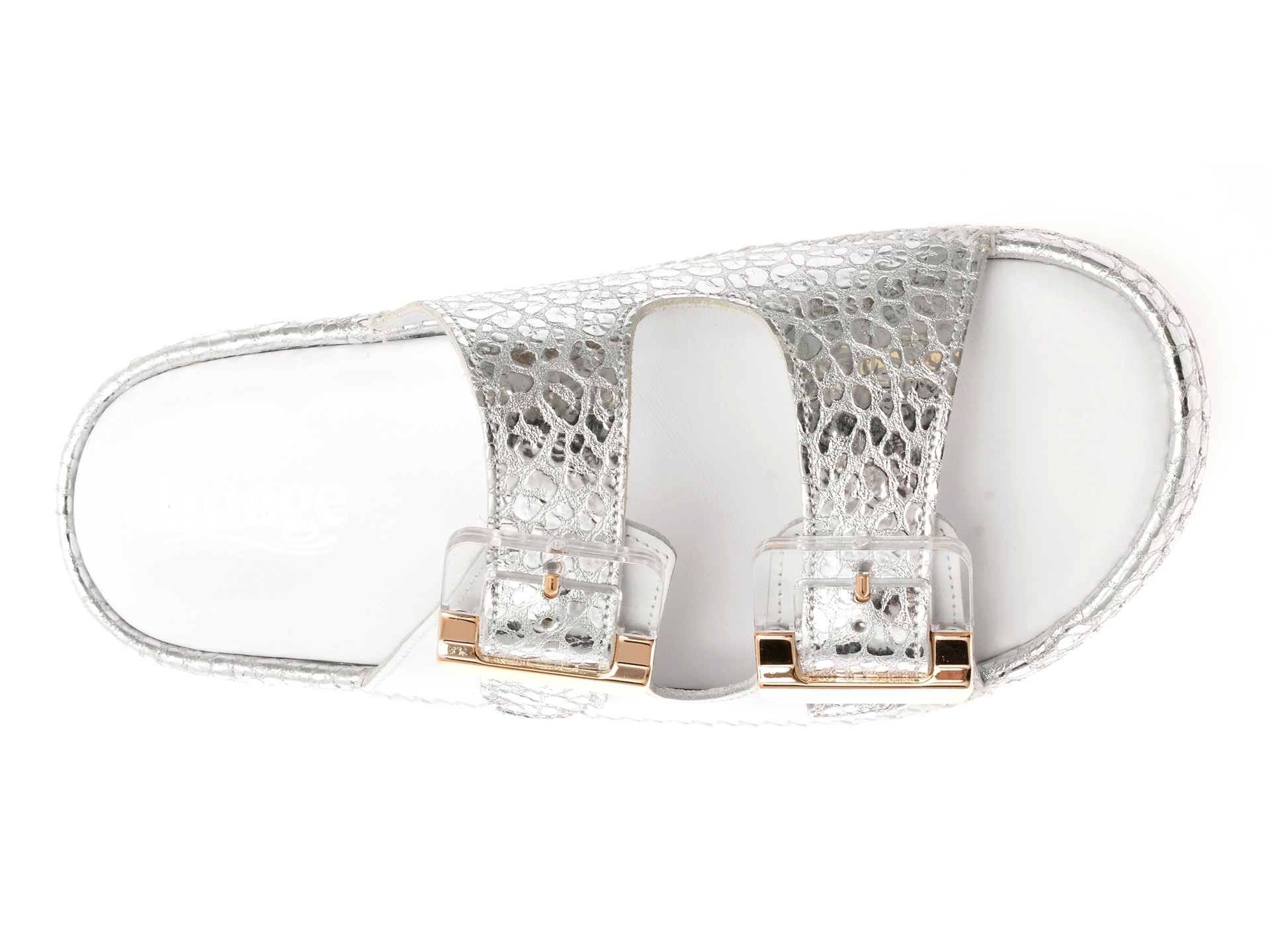 Papuci IMAGE albi, 91123, din piele naturala