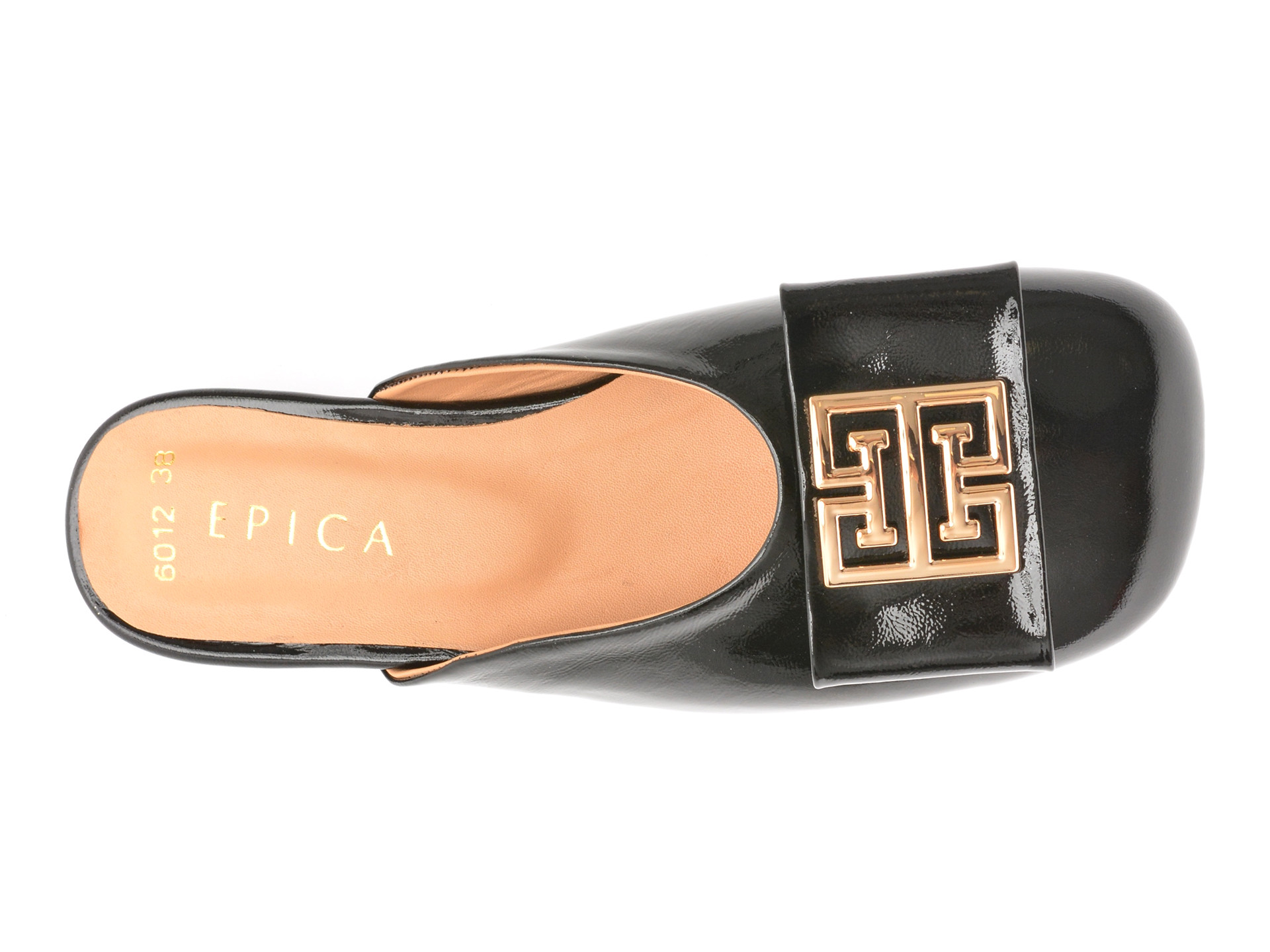 Papuci EPICA negri, 6296012, din piele naturala lacuita