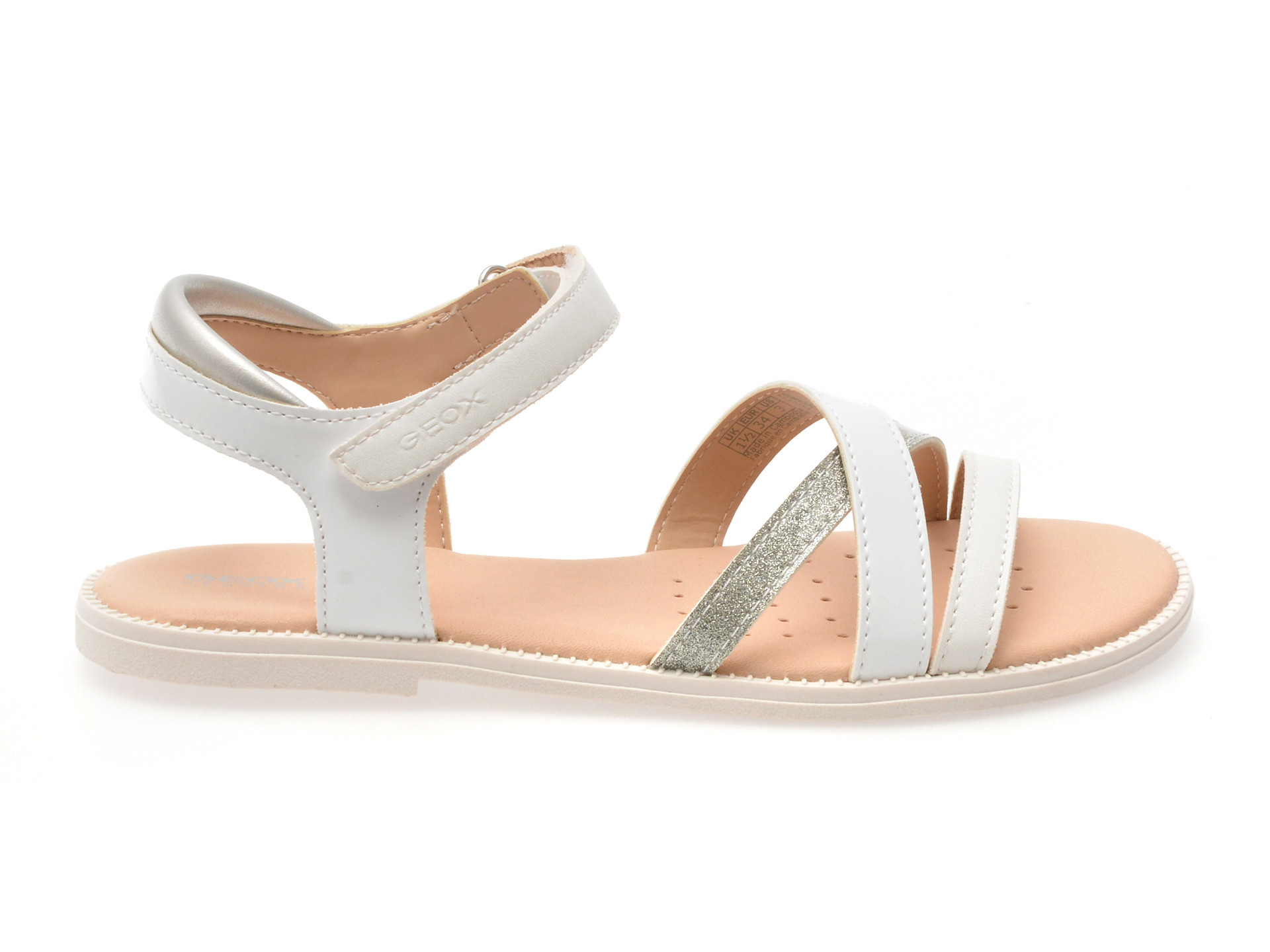 Sandale GEOX albe, J5235D, din piele ecologica