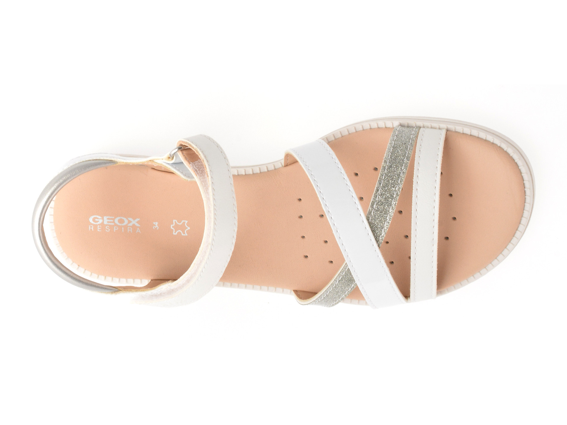 Sandale GEOX albe, J5235D, din piele ecologica