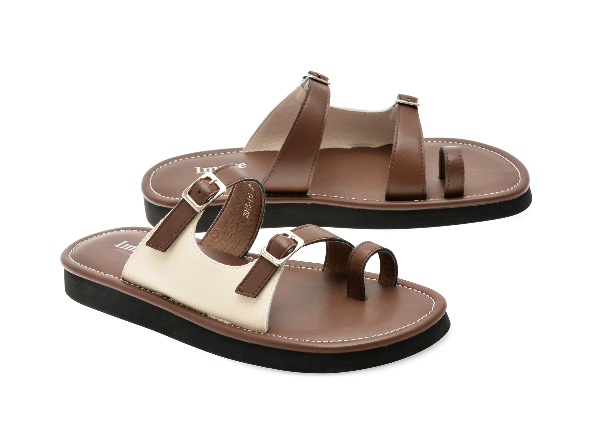 Papuci IMAGE maro, 201511, din piele naturala