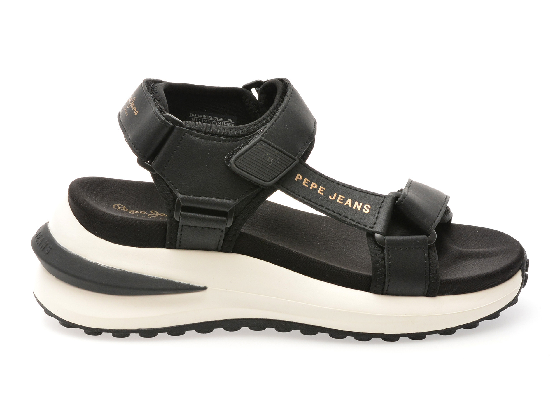 Sandale PEPE JEANS negre, WINSLOVE ACTION, din piele naturala
