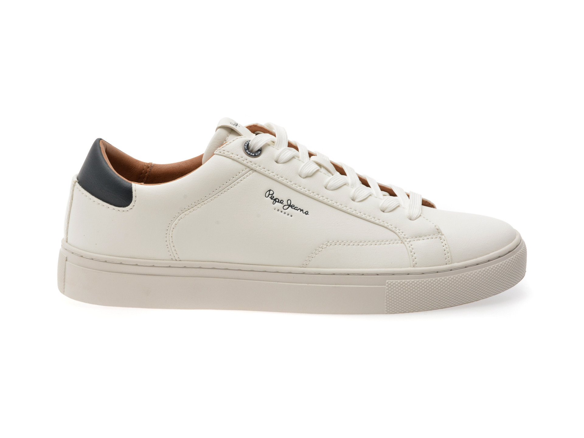 Pantofi sport PEPE JEANS albi, JOE BASIC, din piele ecologica