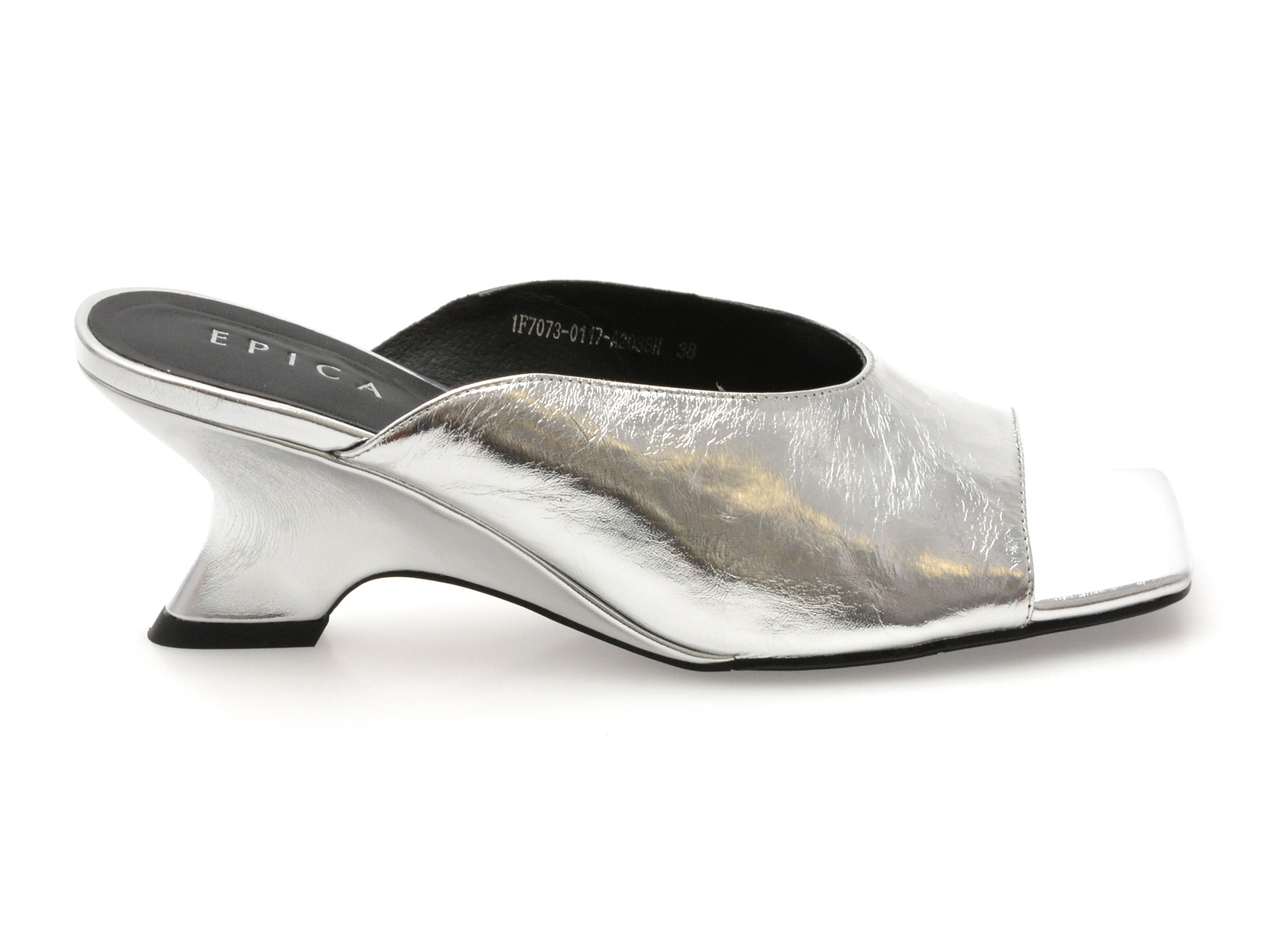 Papuci epica argintii 1f7073 din piele naturala