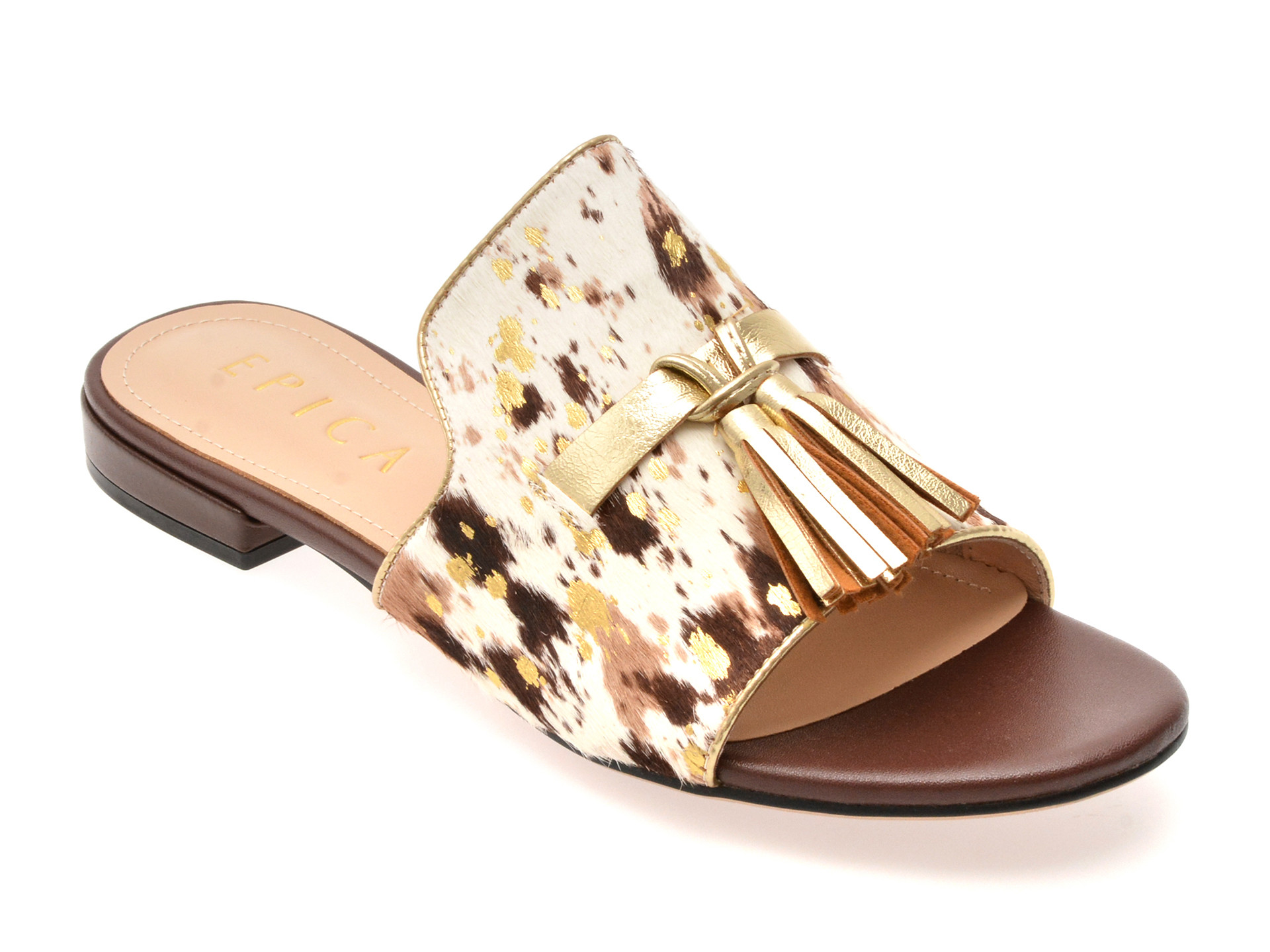 Papuci EPICA albi, 32523, din piele naturala