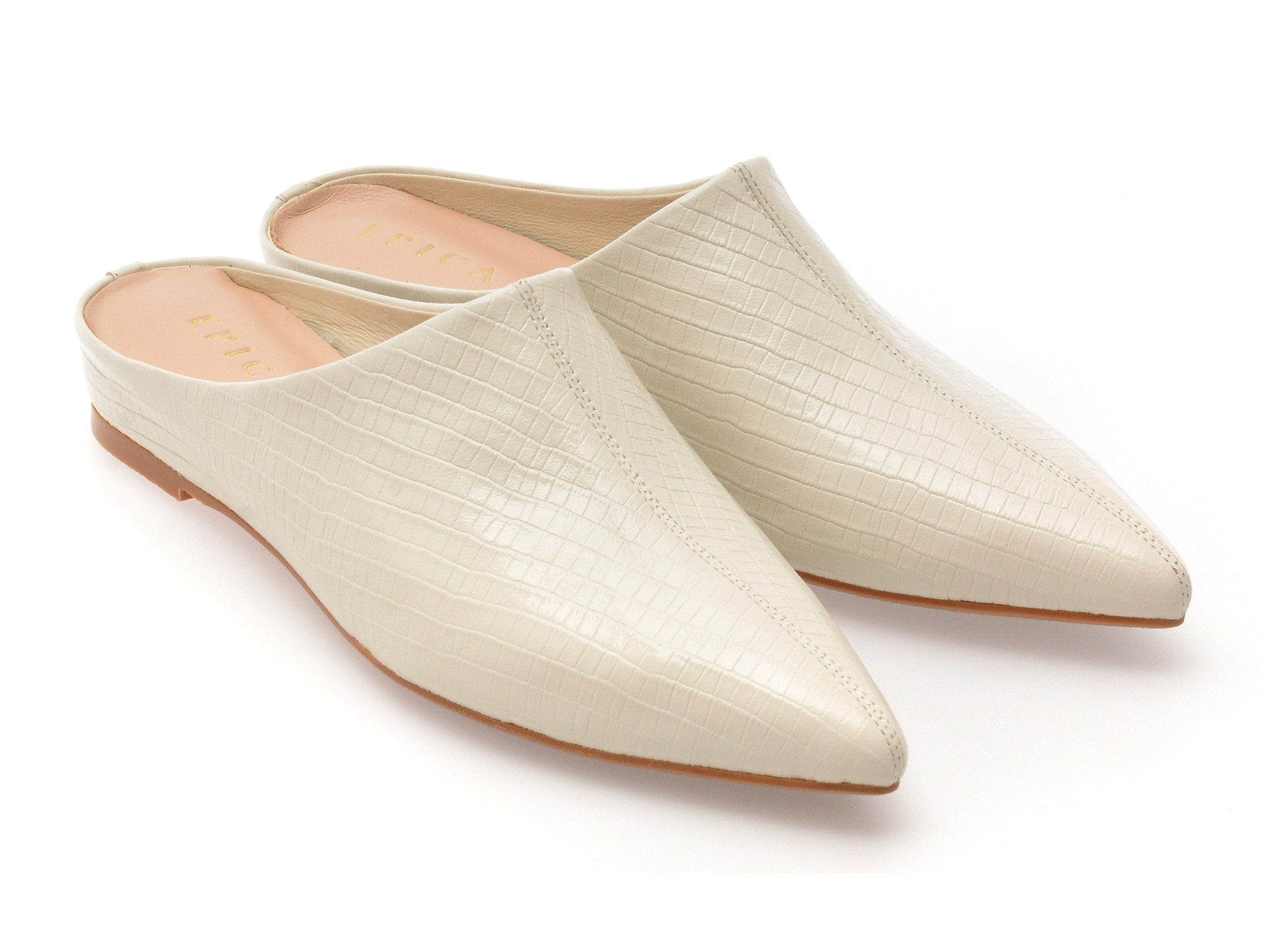 Papuci EPICA bej, DY2297, din piele naturala