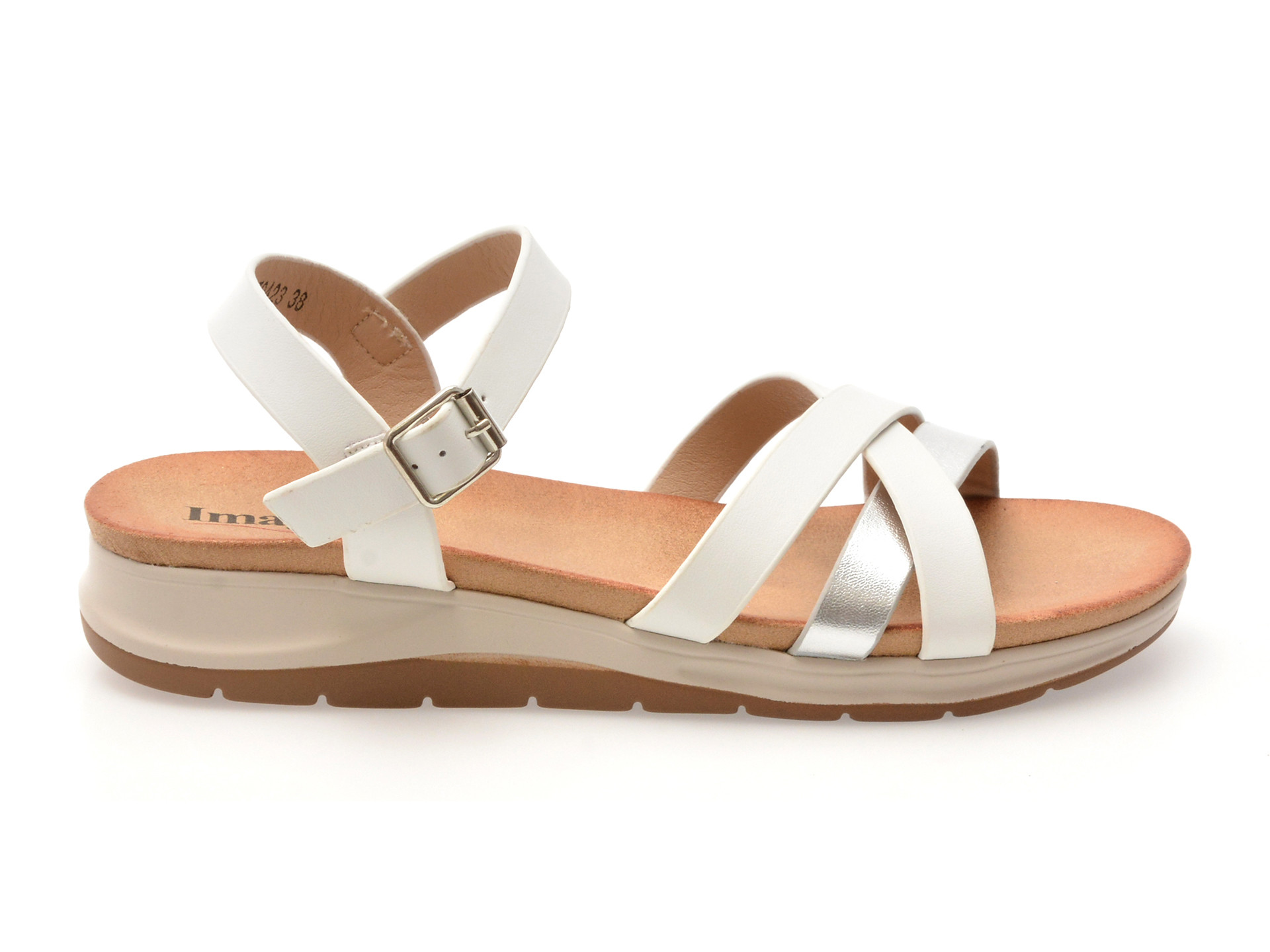 Sandale IMAGE albe, 70423, din piele naturala