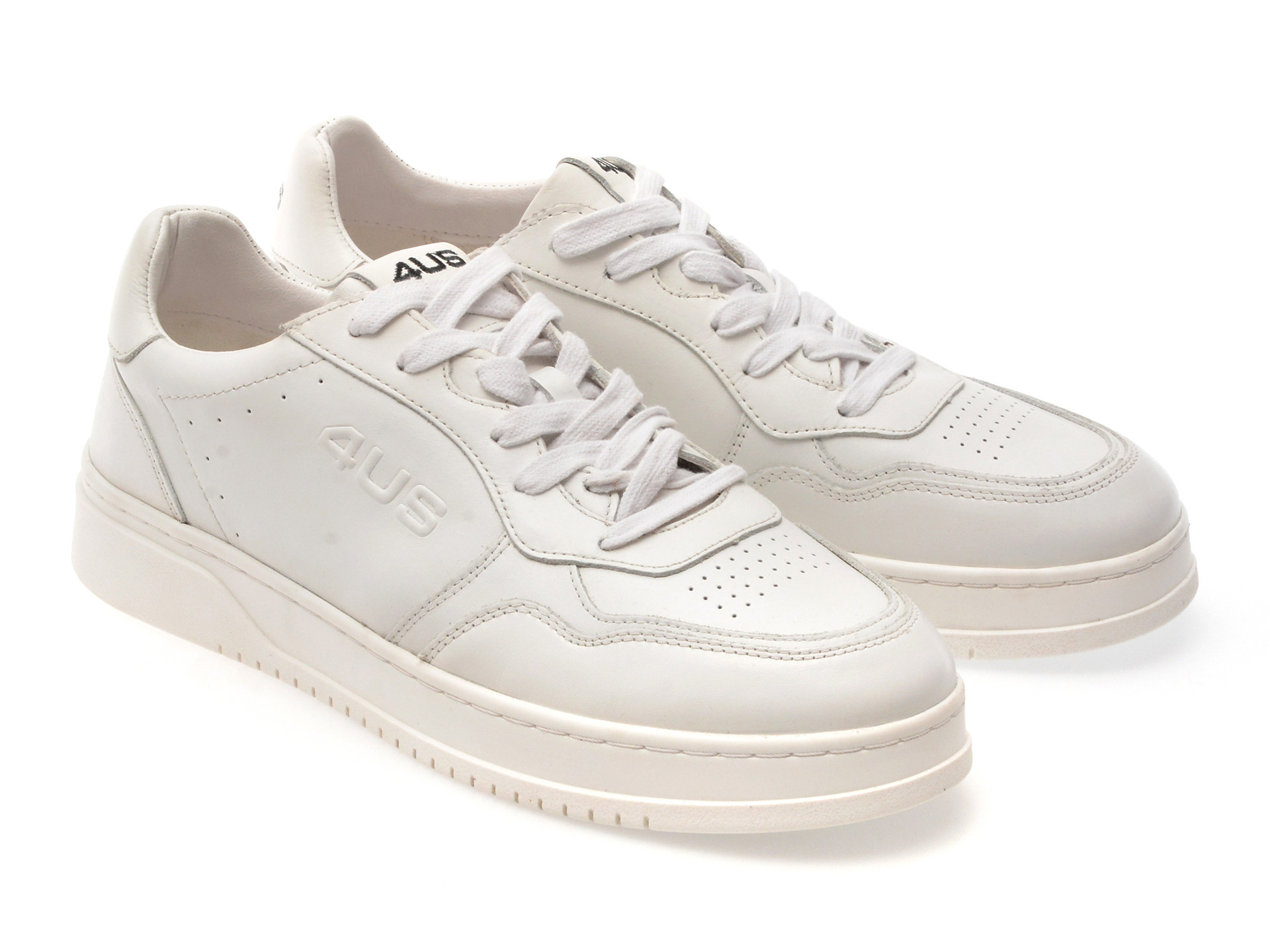 Pantofi sport 4US albi, ARON 100, din piele naturala