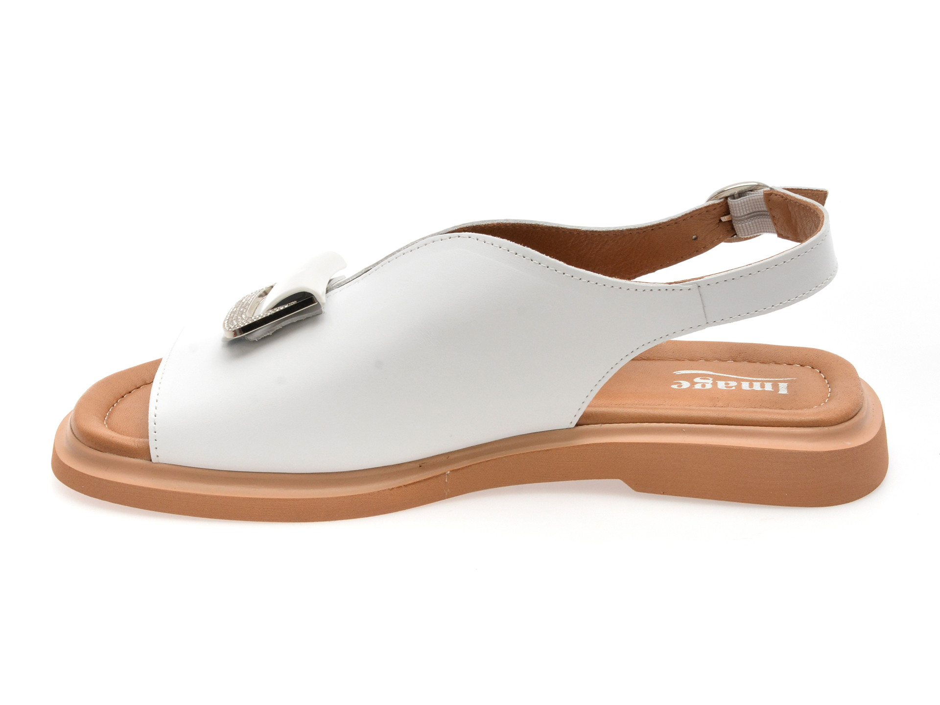 Sandale IMAGE albe, 22077, din piele naturala