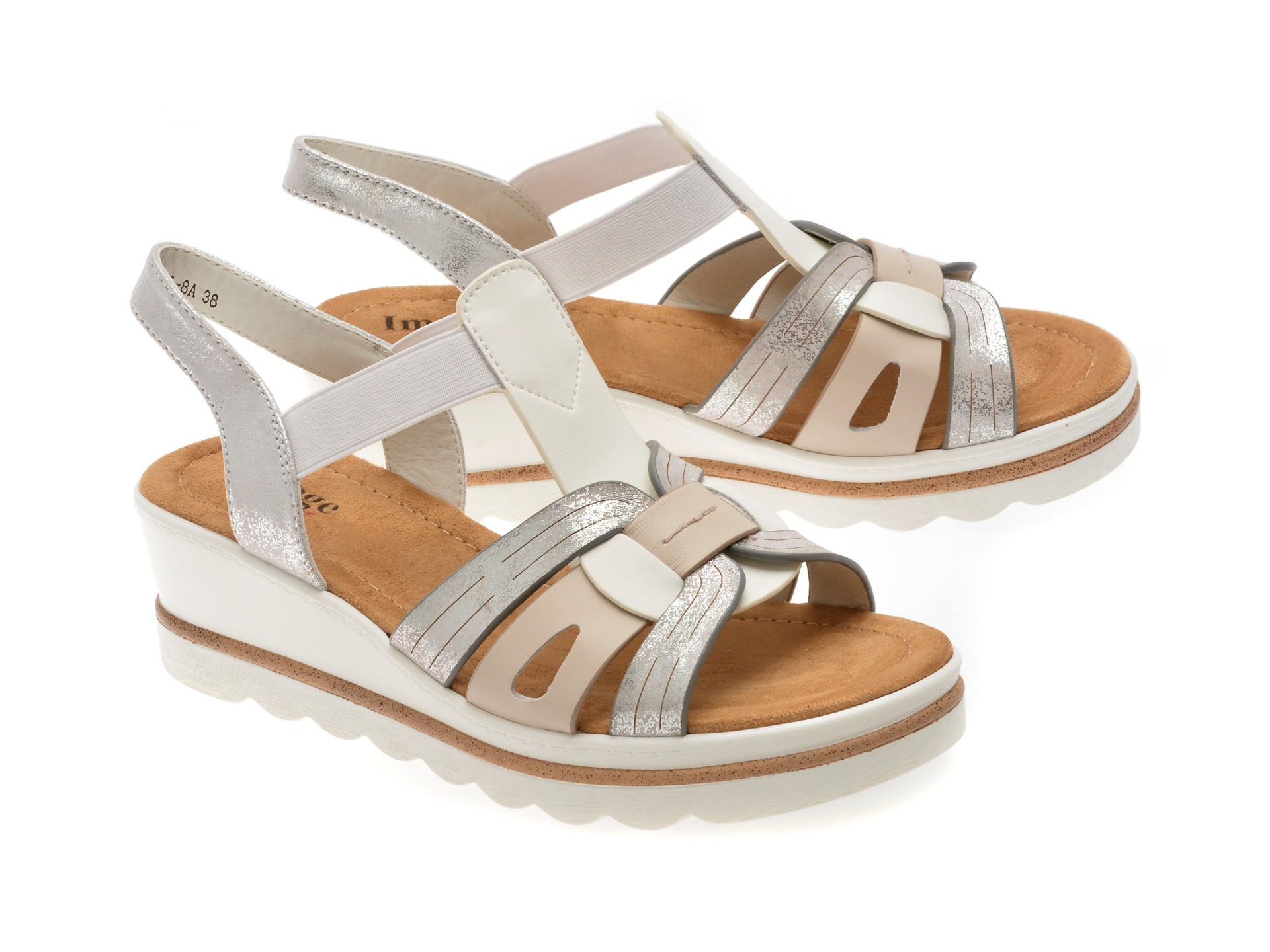 Sandale IMAGE albe, 1152H15, din piele naturala