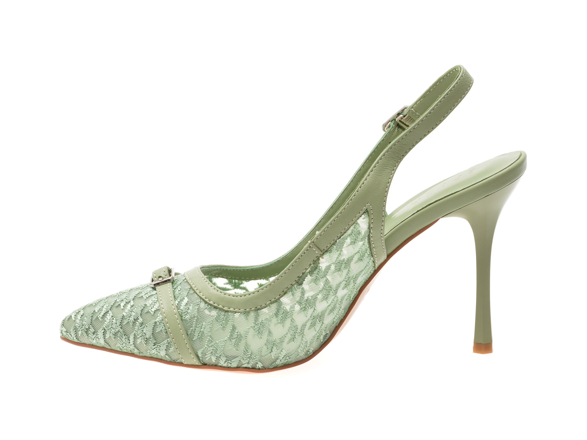 Saboti eleganti EPICA verzi, D221, din material textil