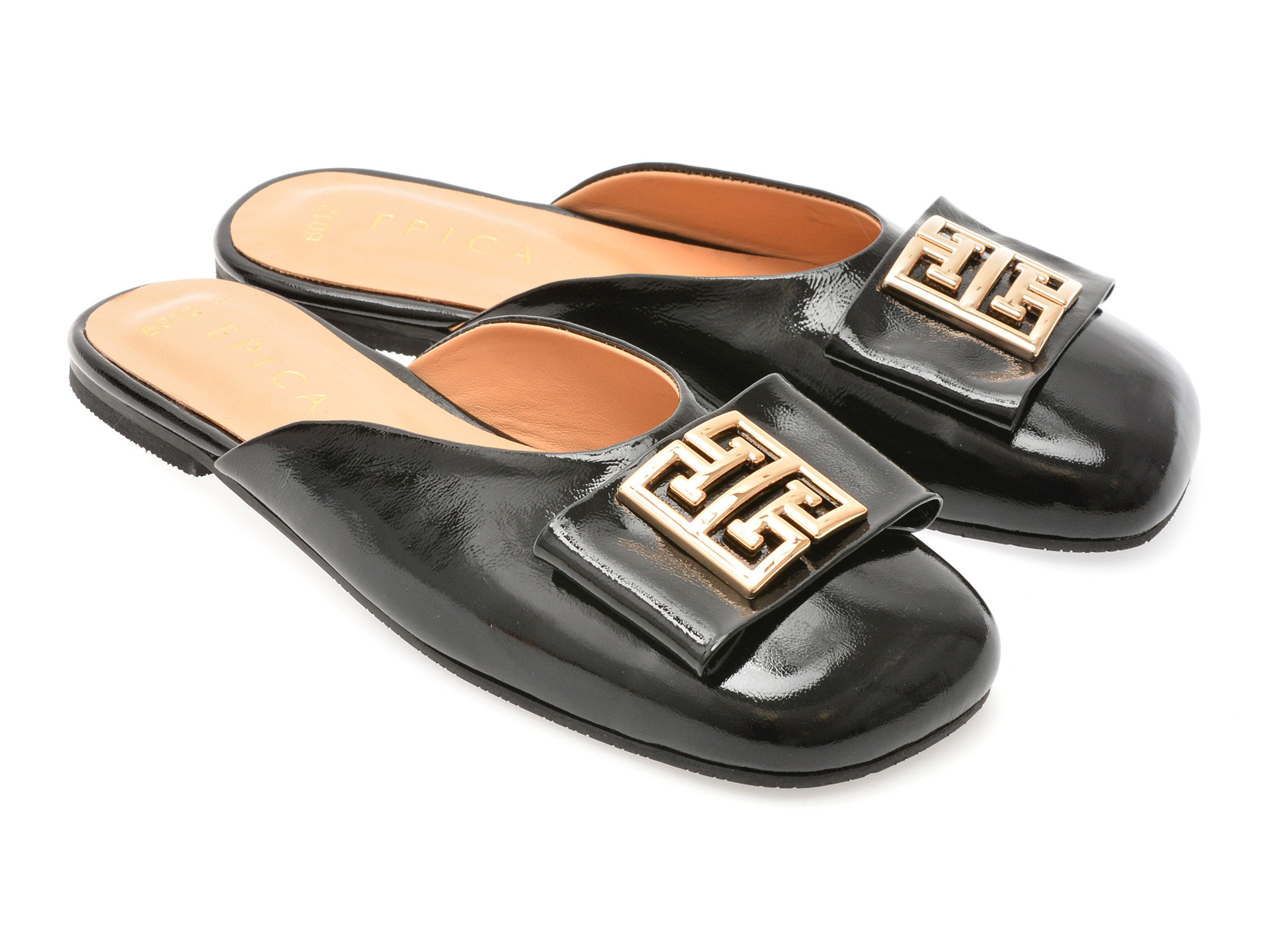 Papuci EPICA negri, 6296012, din piele naturala lacuita