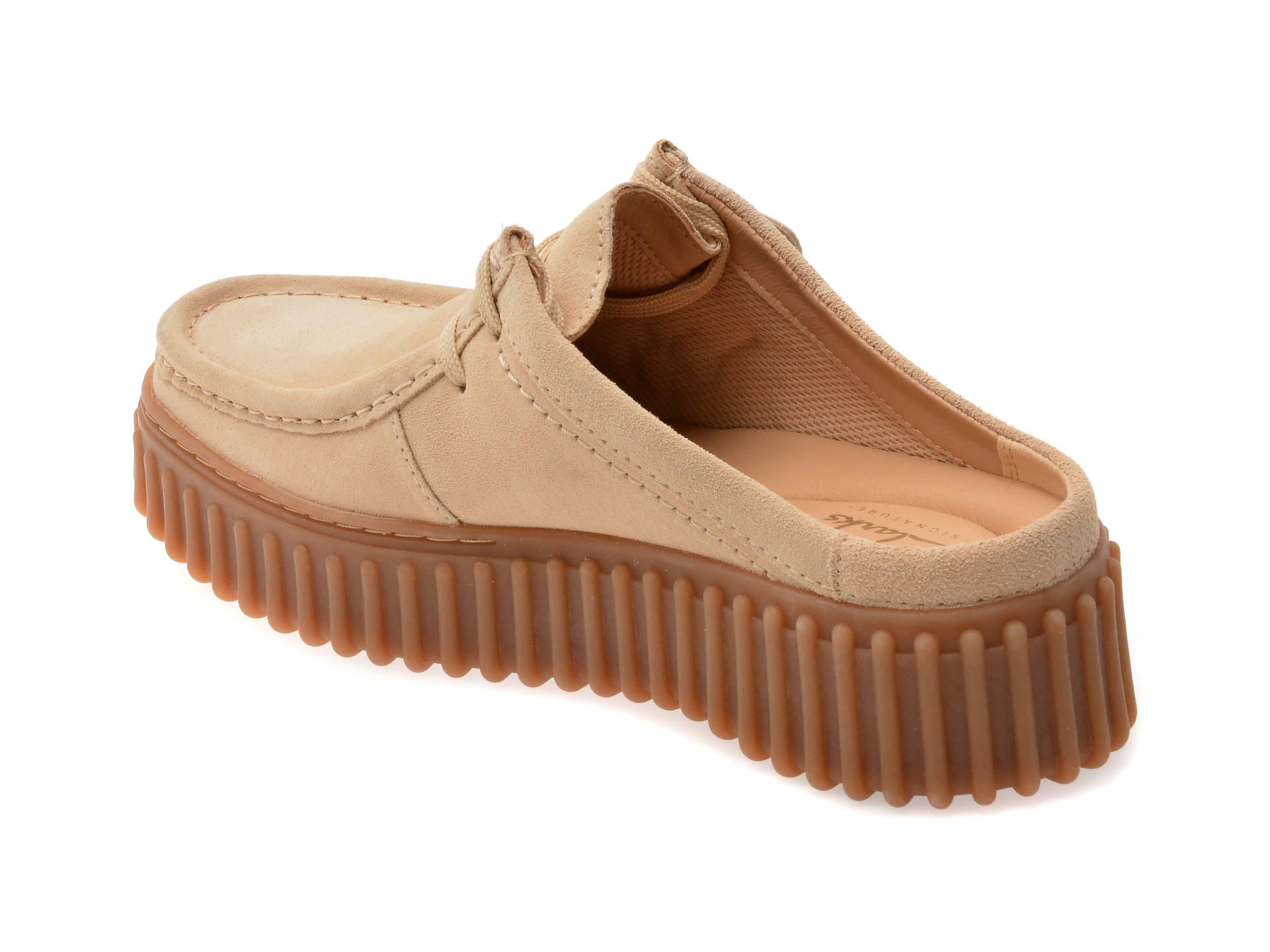 Papuci CLARKS bej, TORHILL MULE, din piele intoarsa