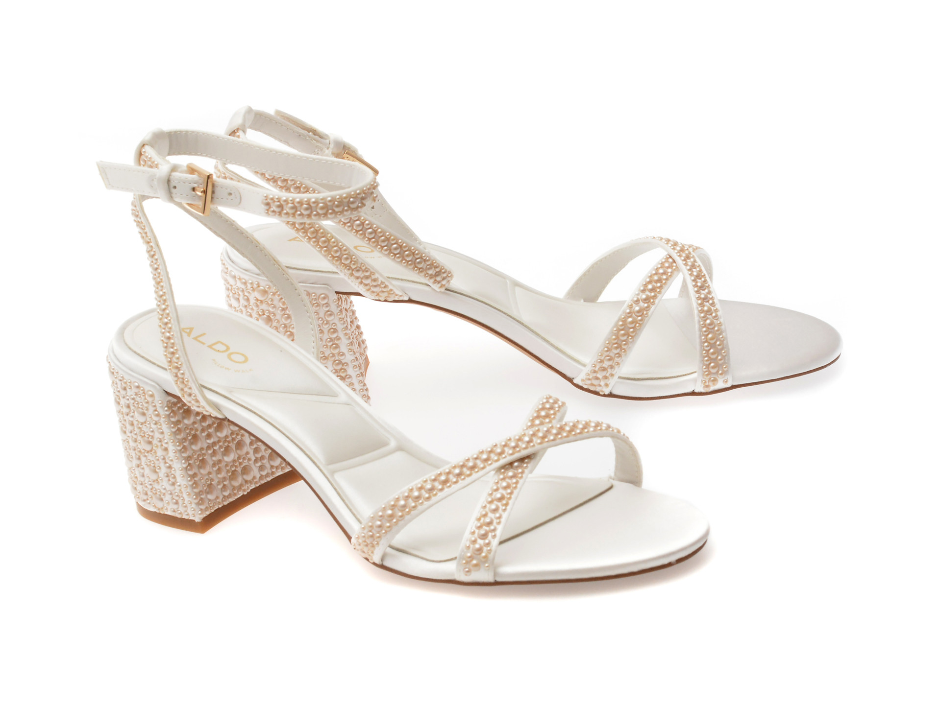 Sandale elegante ALDO albe, BOUCLETTIE 110, din material textil
