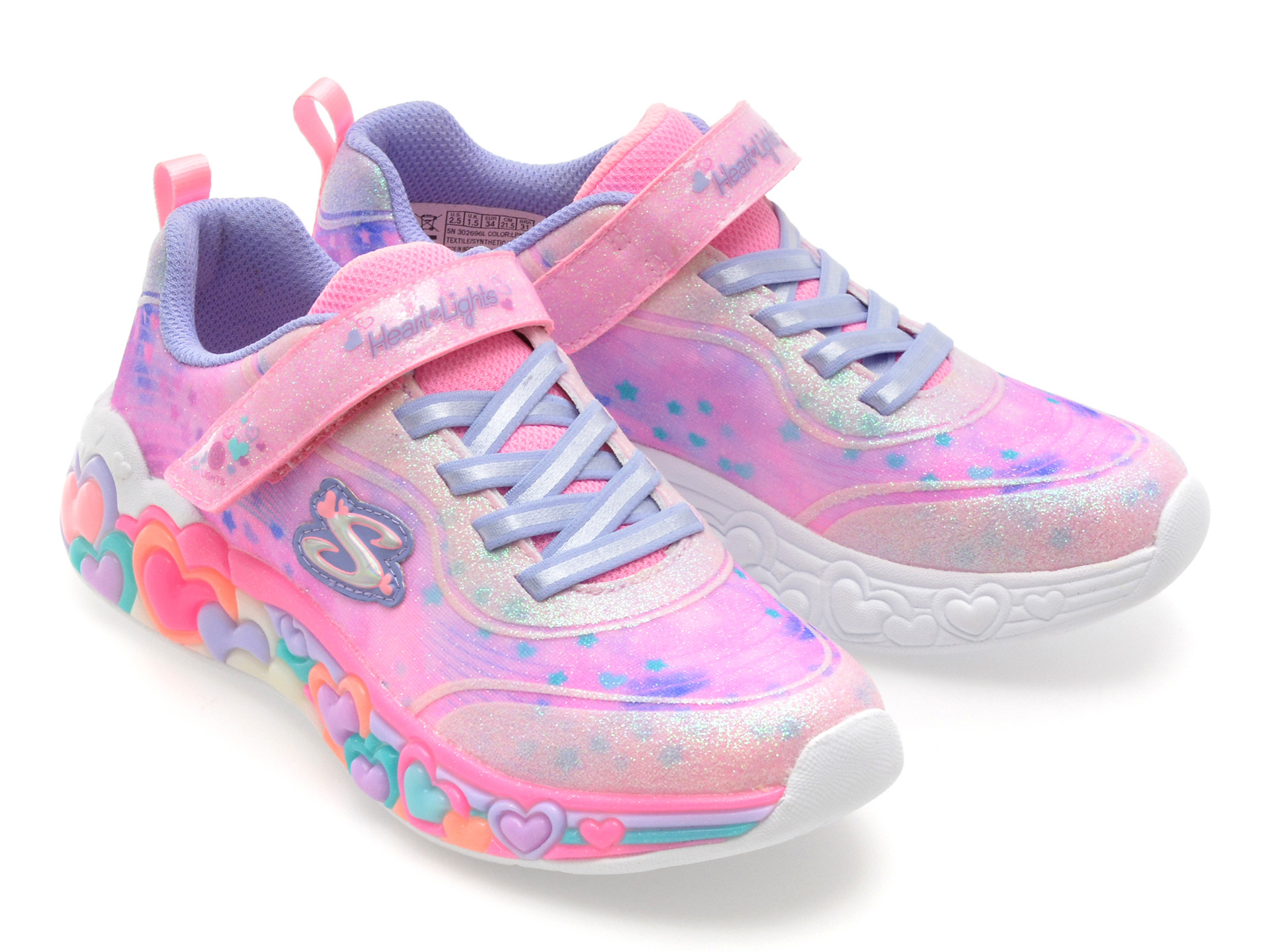 Pantofi sport SKECHERS roz, ETERNAL HEART LIGHTS, din material textil