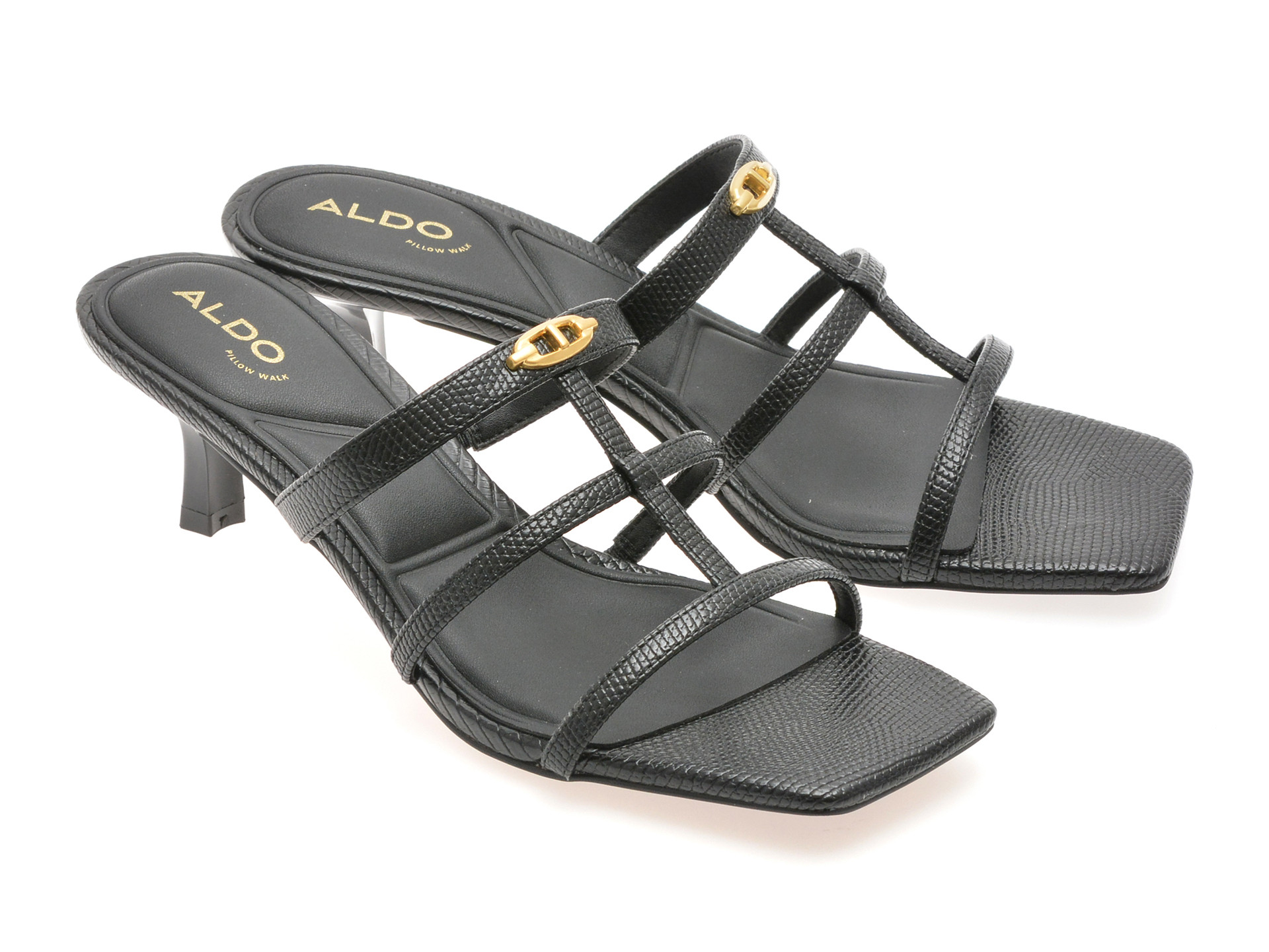 Papuci ALDO negri, GOLDEN GLOW 001, din piele ecologica
