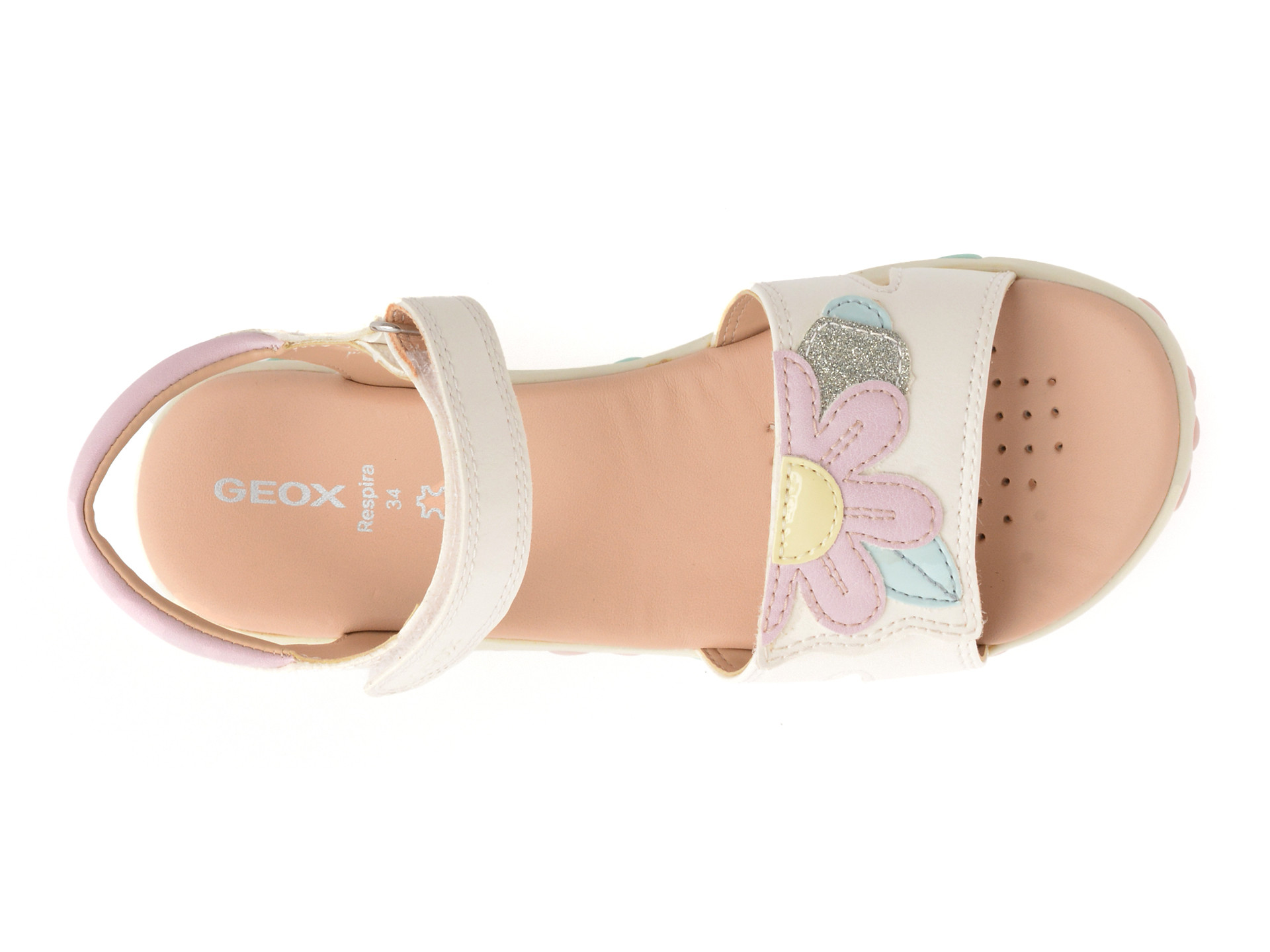 Sandale GEOX albe, J558ZB, din piele ecologica