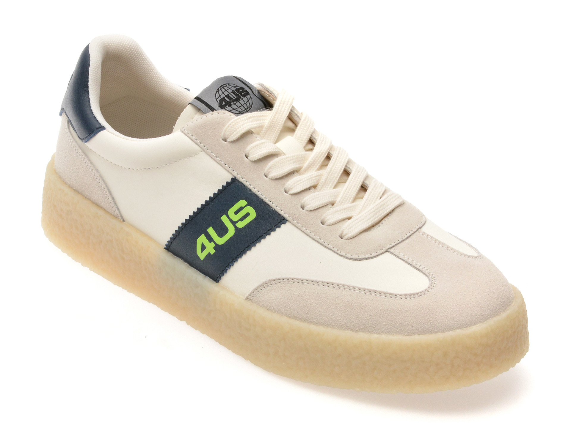 Pantofi sport 4US albi, MARK 100, din piele naturala