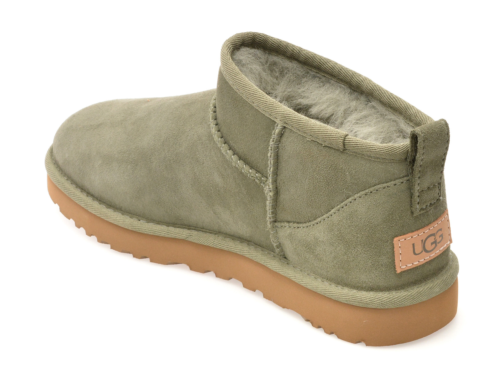 Ghete UGG kaki, CLASSIC ULTRA MINI, din piele intoarsa