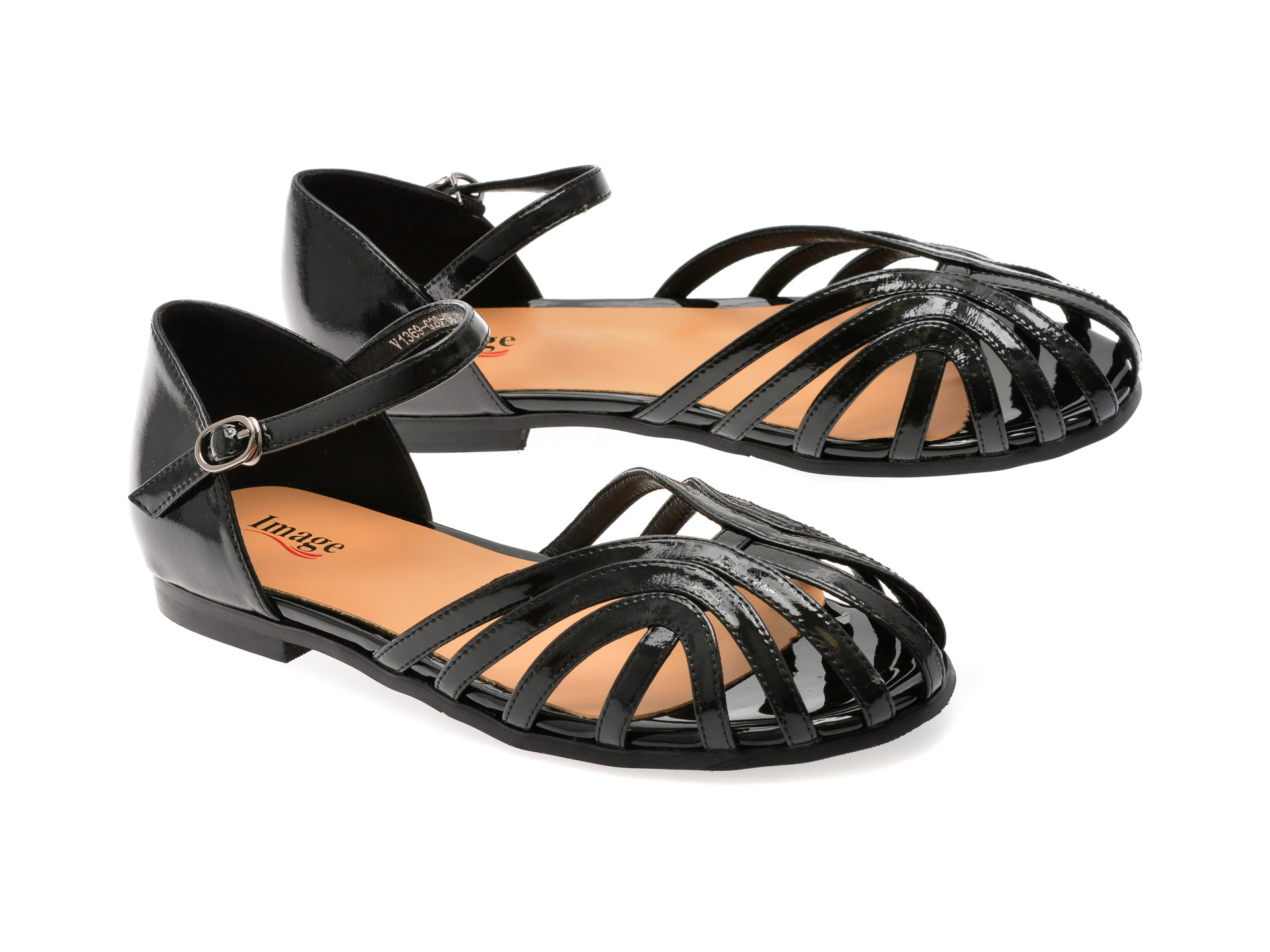Sandale IMAGE negri, 1369G20, din piele naturala lacuita