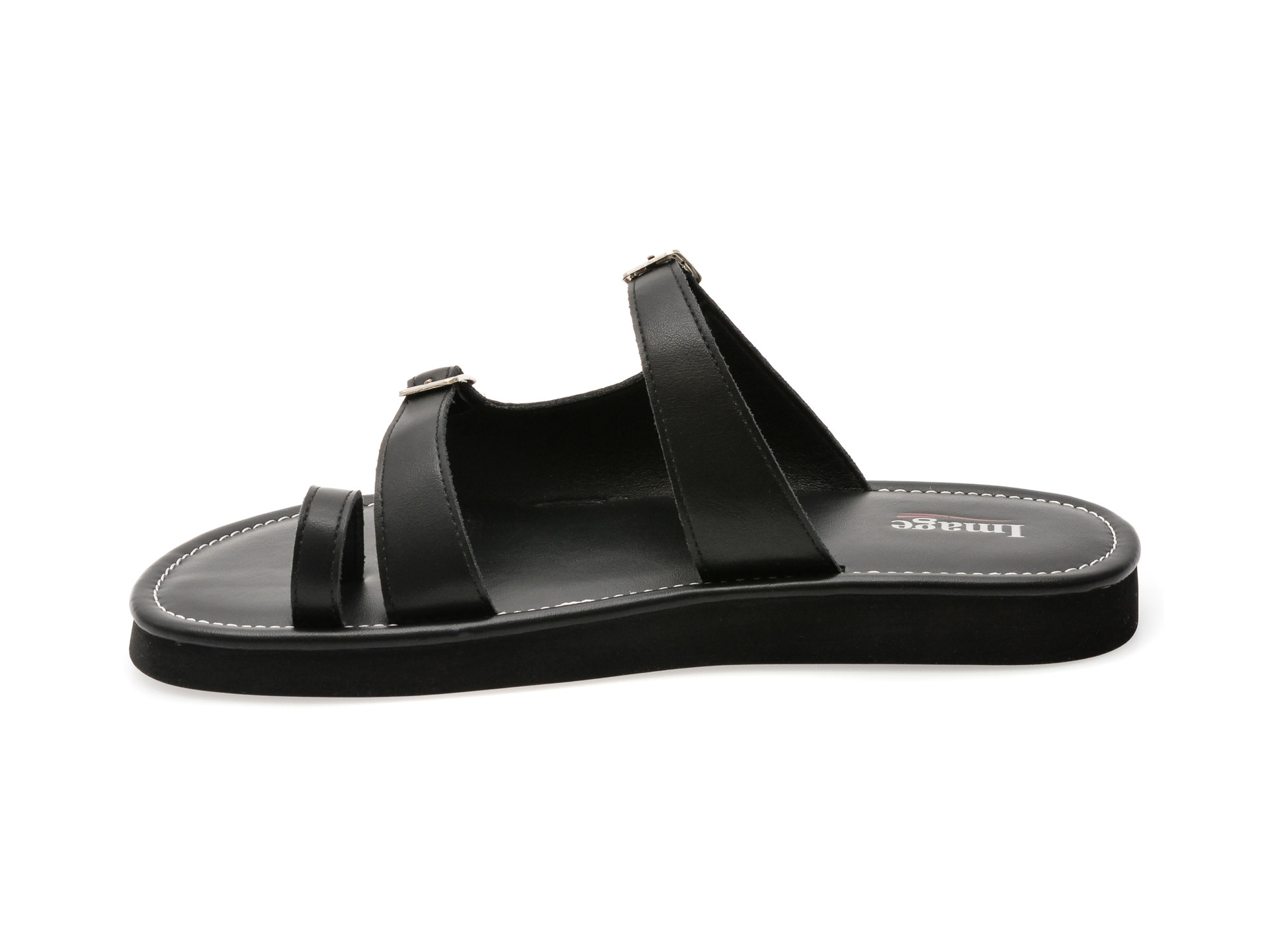 Papuci IMAGE negri, 201511, din piele naturala