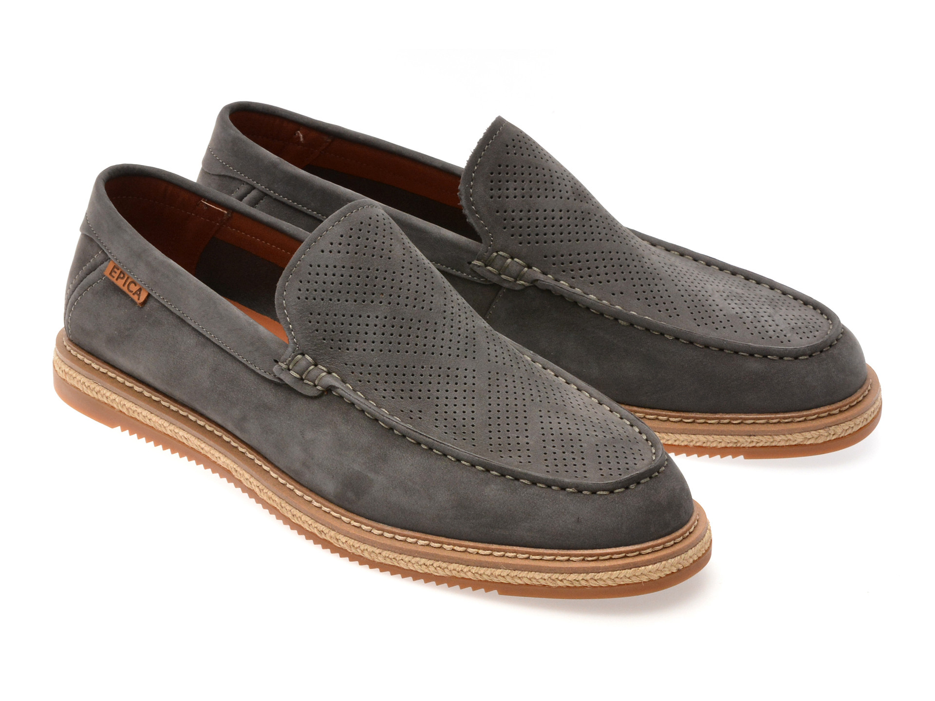 Mocasini EPICA gri, MU155, din nabuc