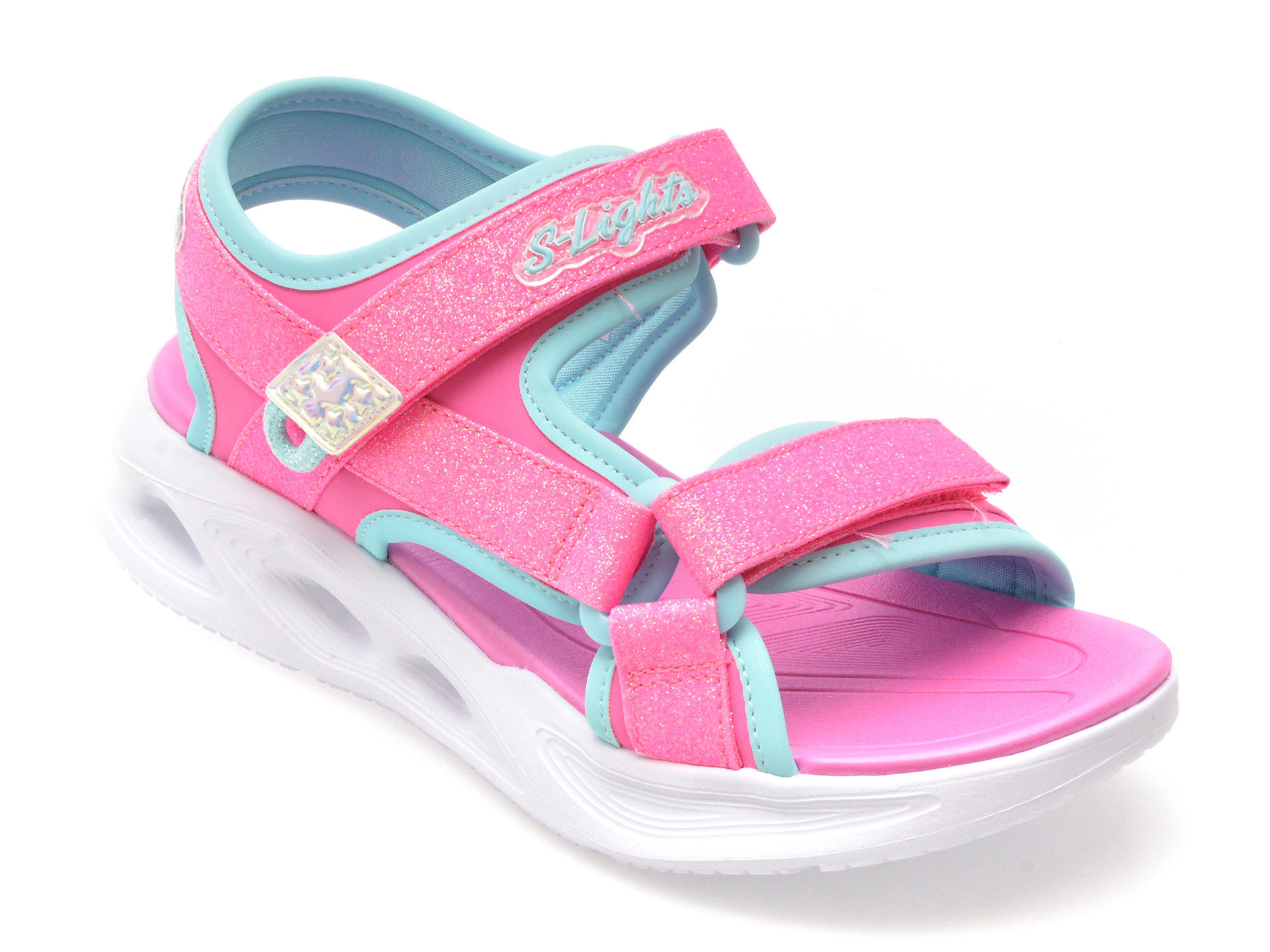 Sandale SKECHERS roz, SOLA GLOW SANDAL, din piele ecologica