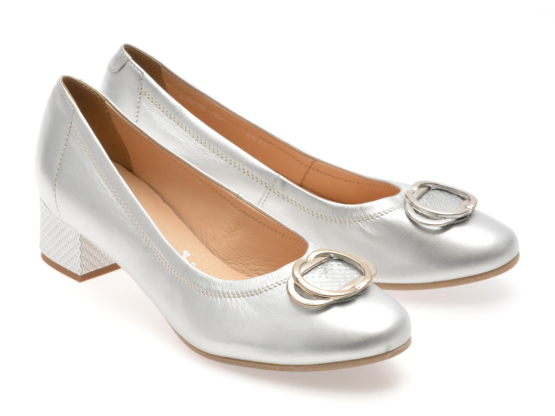 Balerini IMAGE argintii, 6415, din piele naturala