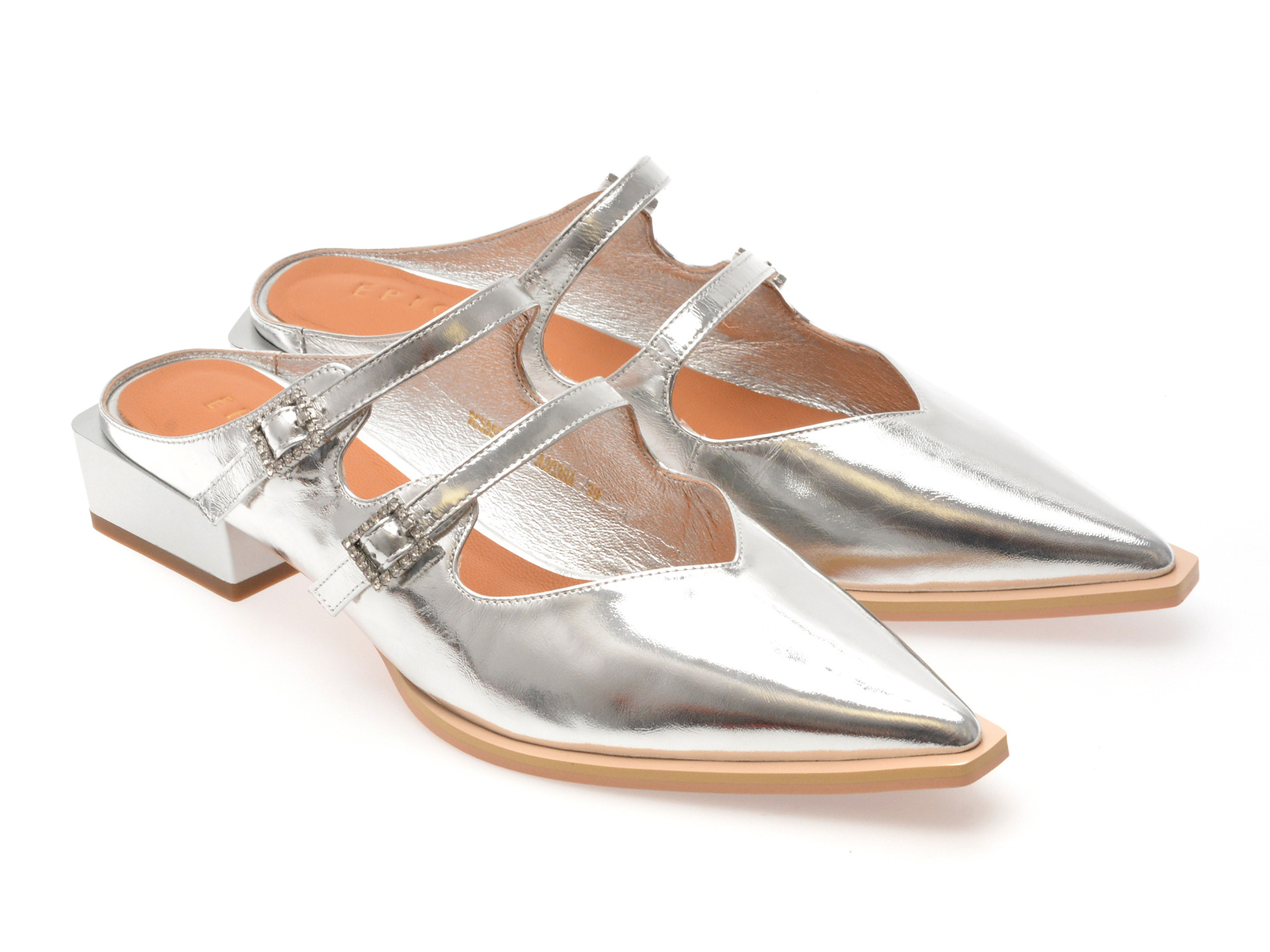 Papuci EPICA argintii, 1C5355, din piele naturala