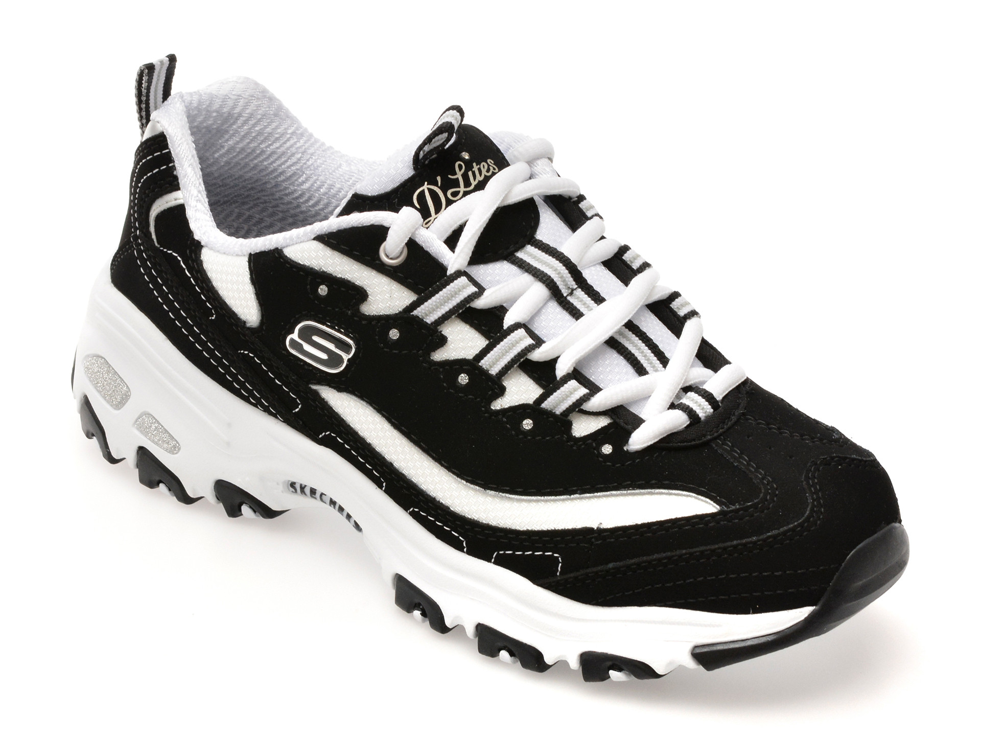 Pantofi sport SKECHERS alb-negru, D LITES , din material textil