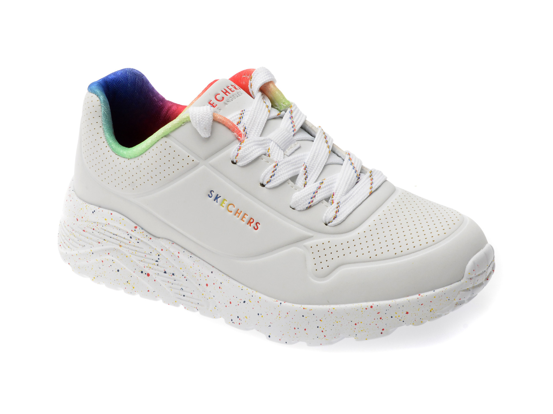 Pantofi sport SKECHERS albi, UNO LITE, din piele ecologica
