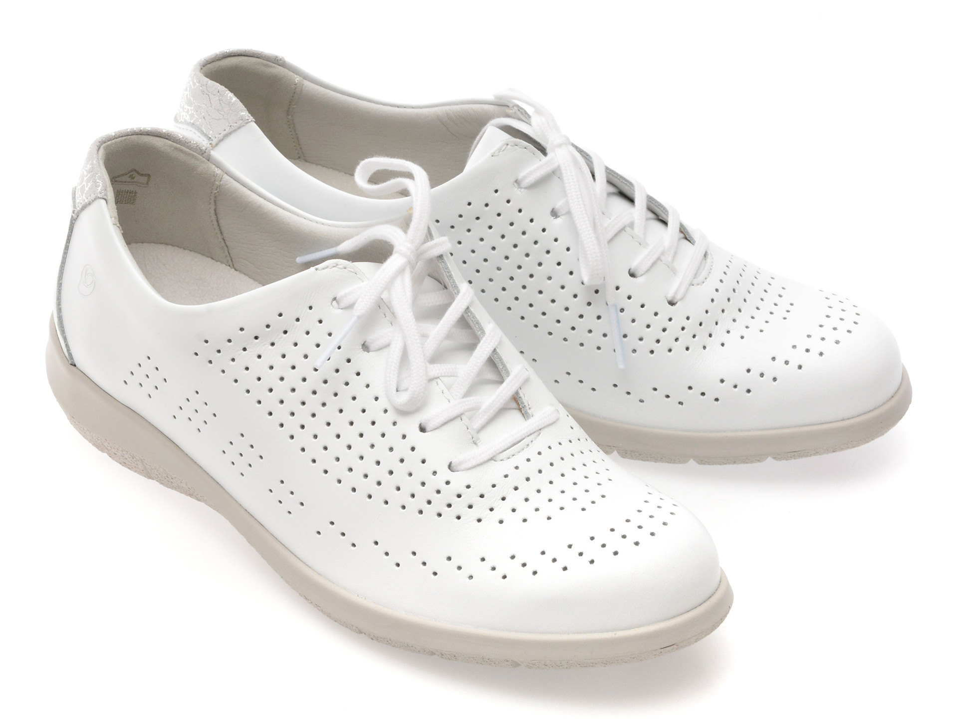 Pantofi SUAVE albi, OXFORD, din piele naturala