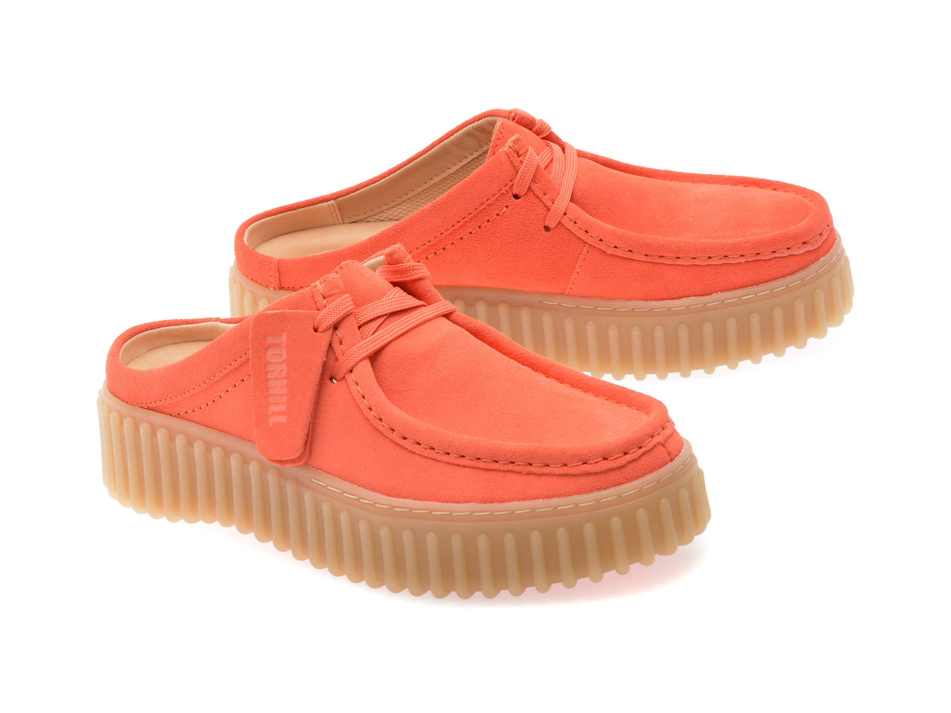 Papuci CLARKS portocalii, TORHILL MULE, din nabuc