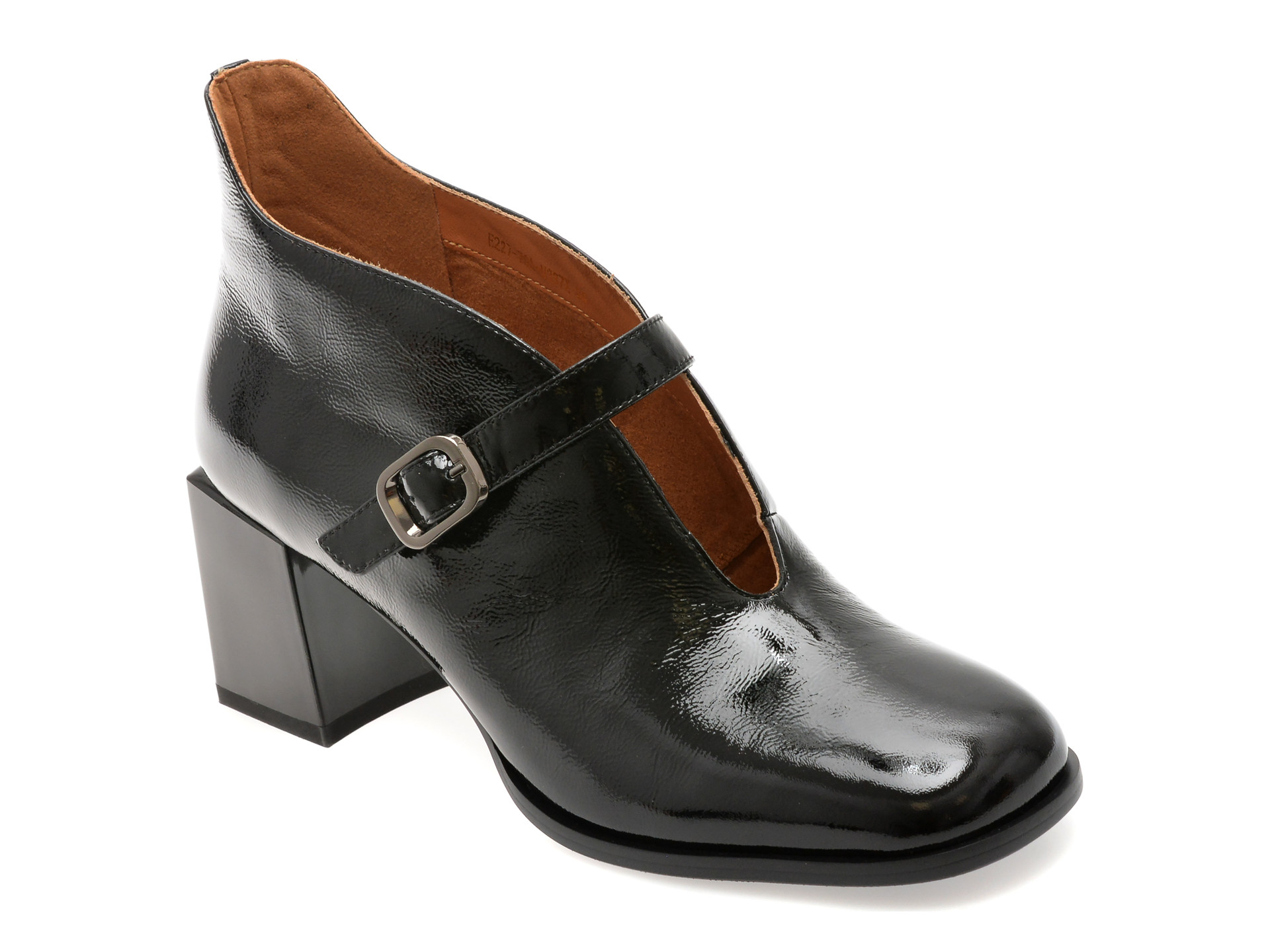 Botine elegante EPICA negre, E227, din piele naturala lacuita